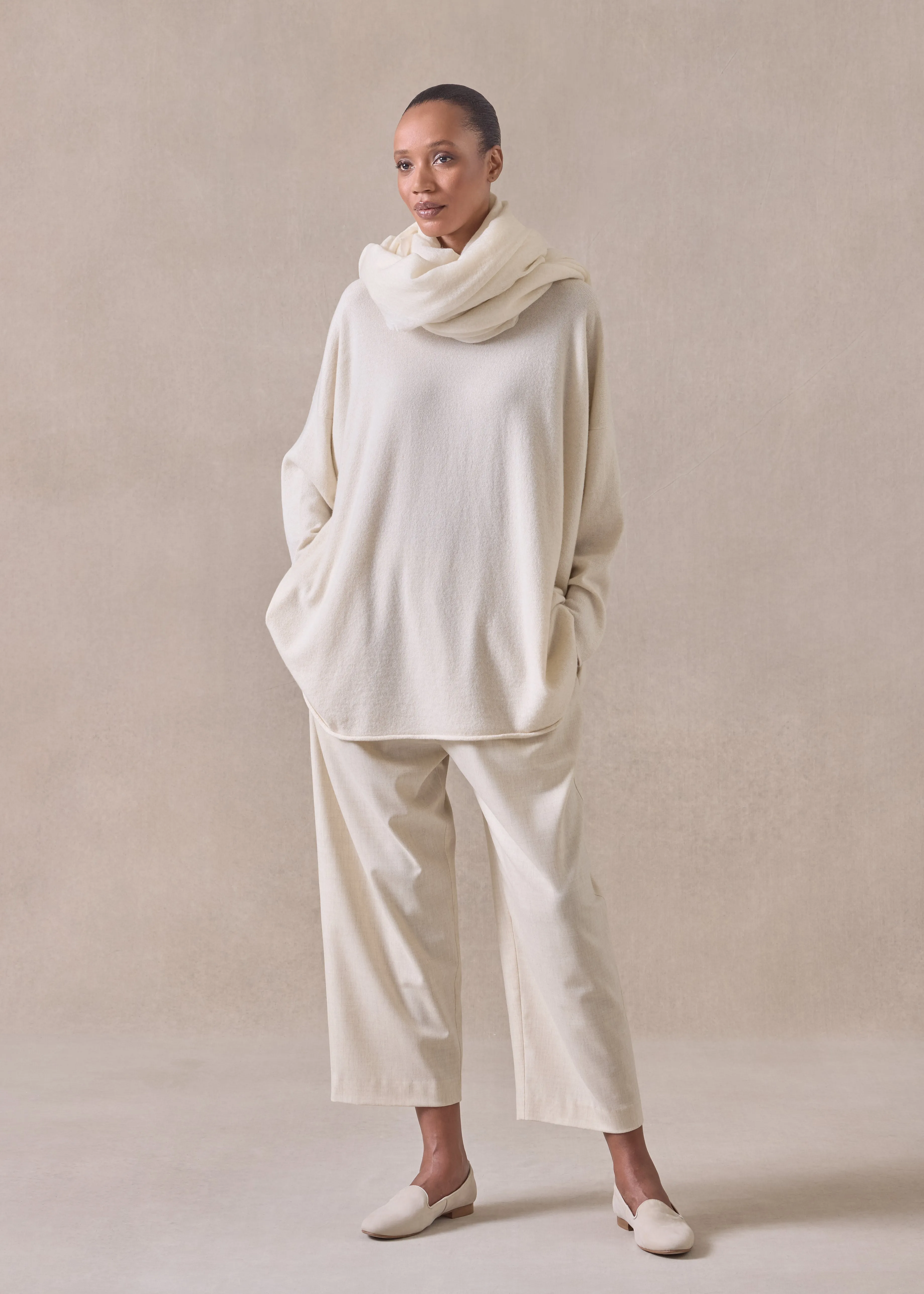 cashmere a-line bateau neck sweater - long (undyed) sold by eskandar
