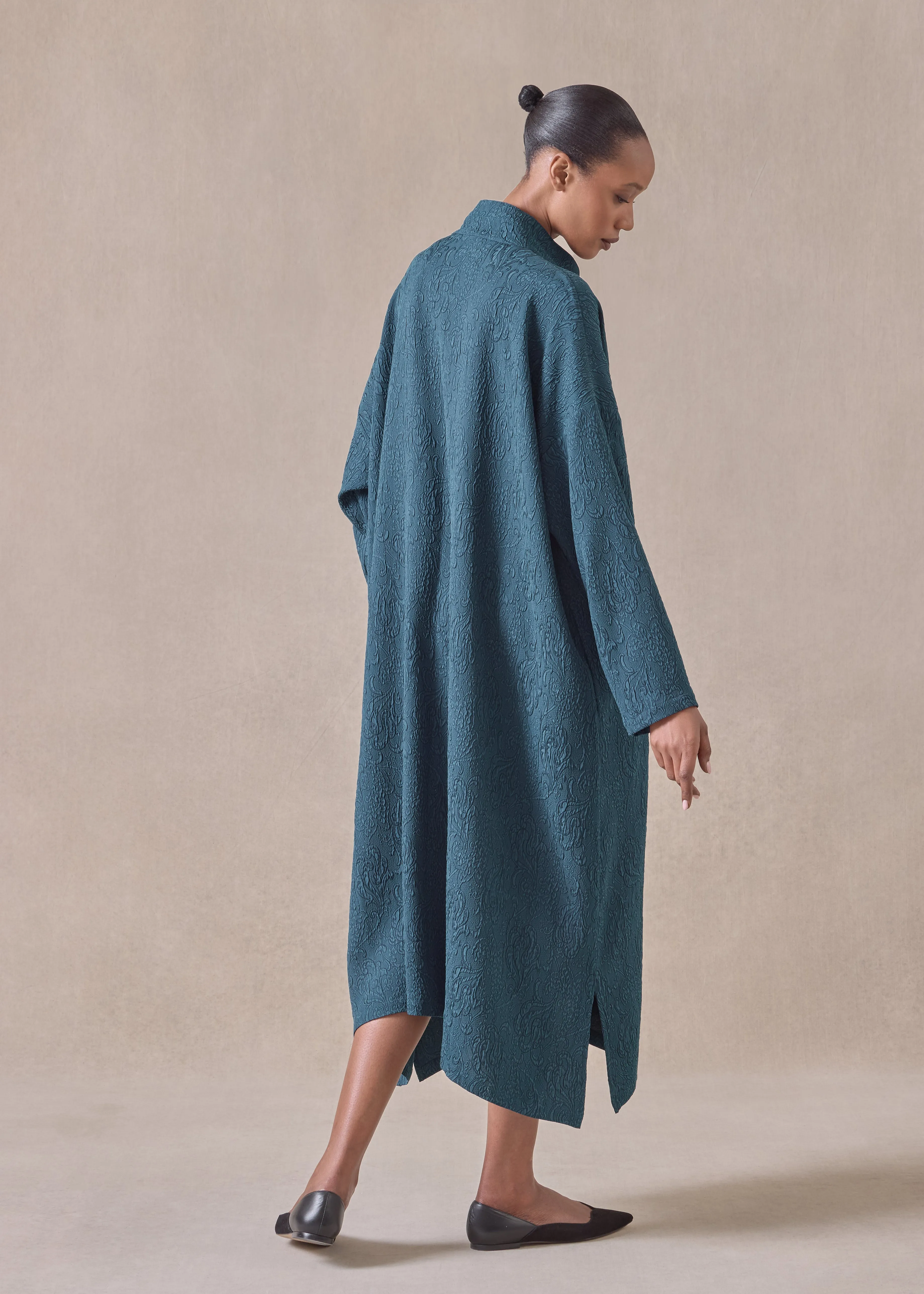 silk wide a-line double stand collar shirt dress (tealdark) sold by eskandar product image thumbnail 5