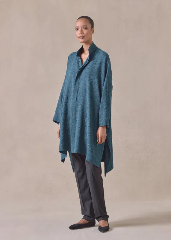 silk wide longer back double stand collar shirt - very long with slits (tealdark) sold by eskandar