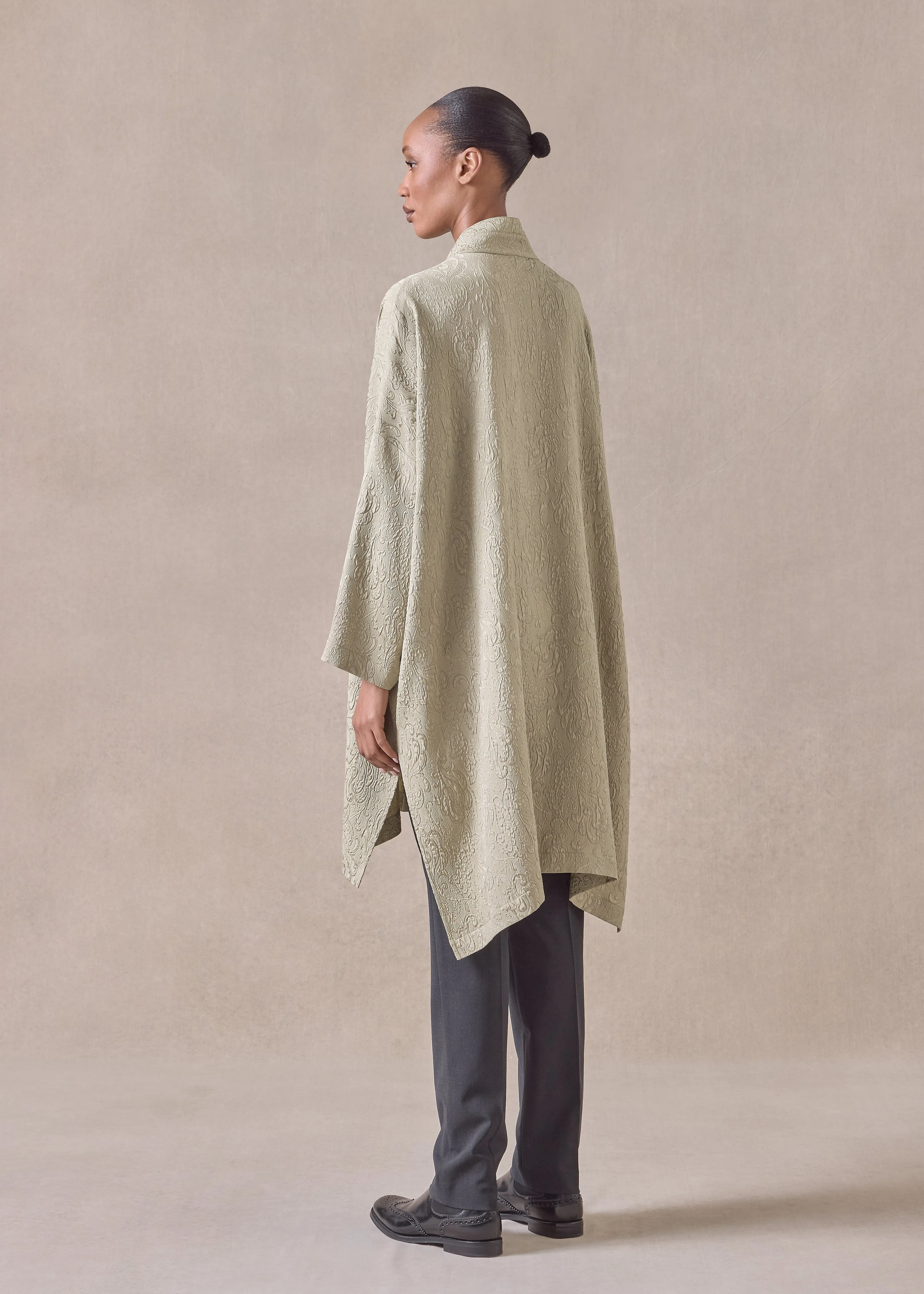 silk wide longer back double stand collar shirt - very long with slits (pistachio) sold by eskandar product image thumbnail 4