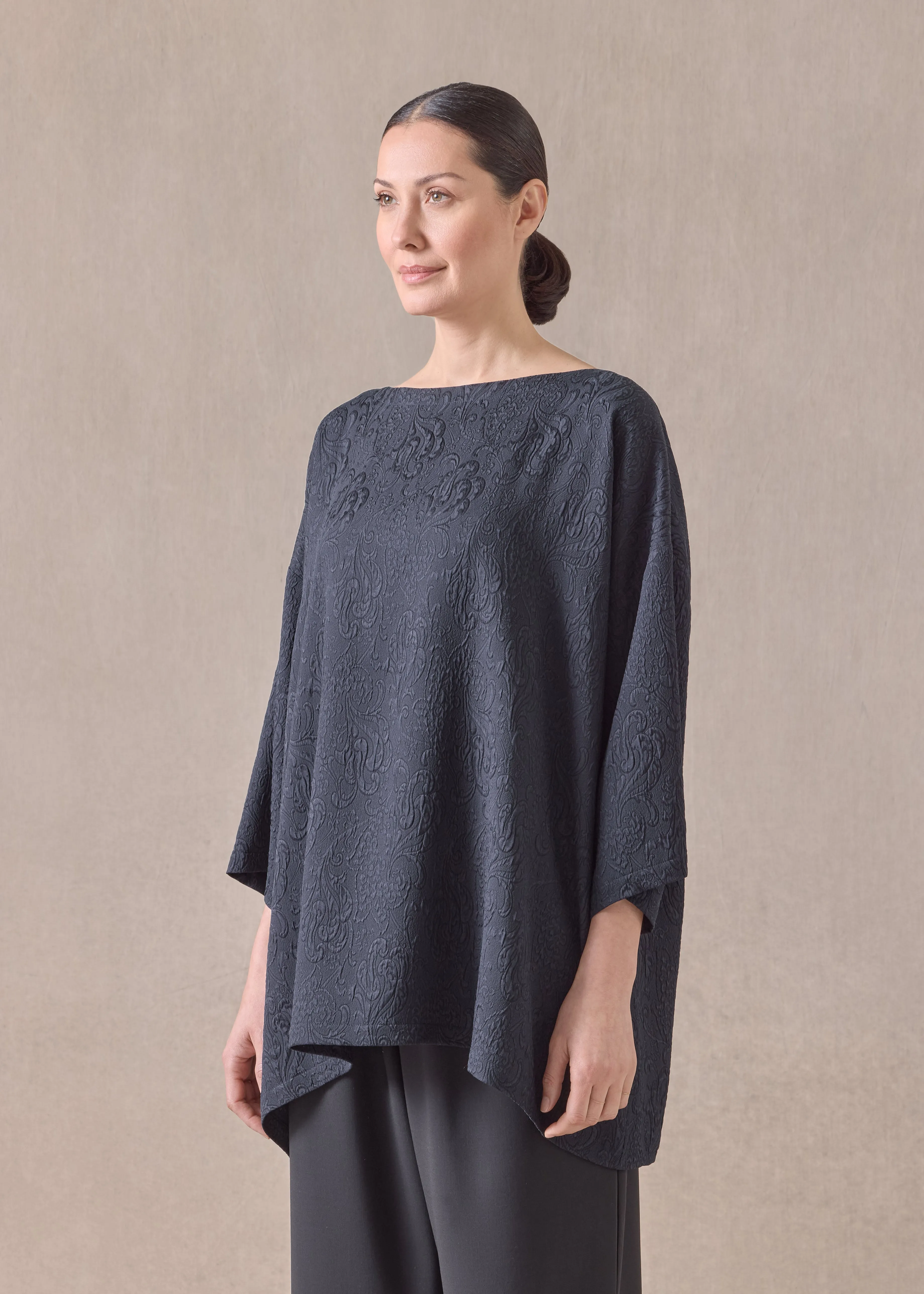 silk wide a-line scoop neck tunic - long (navydark) sold by eskandar product image thumbnail 2