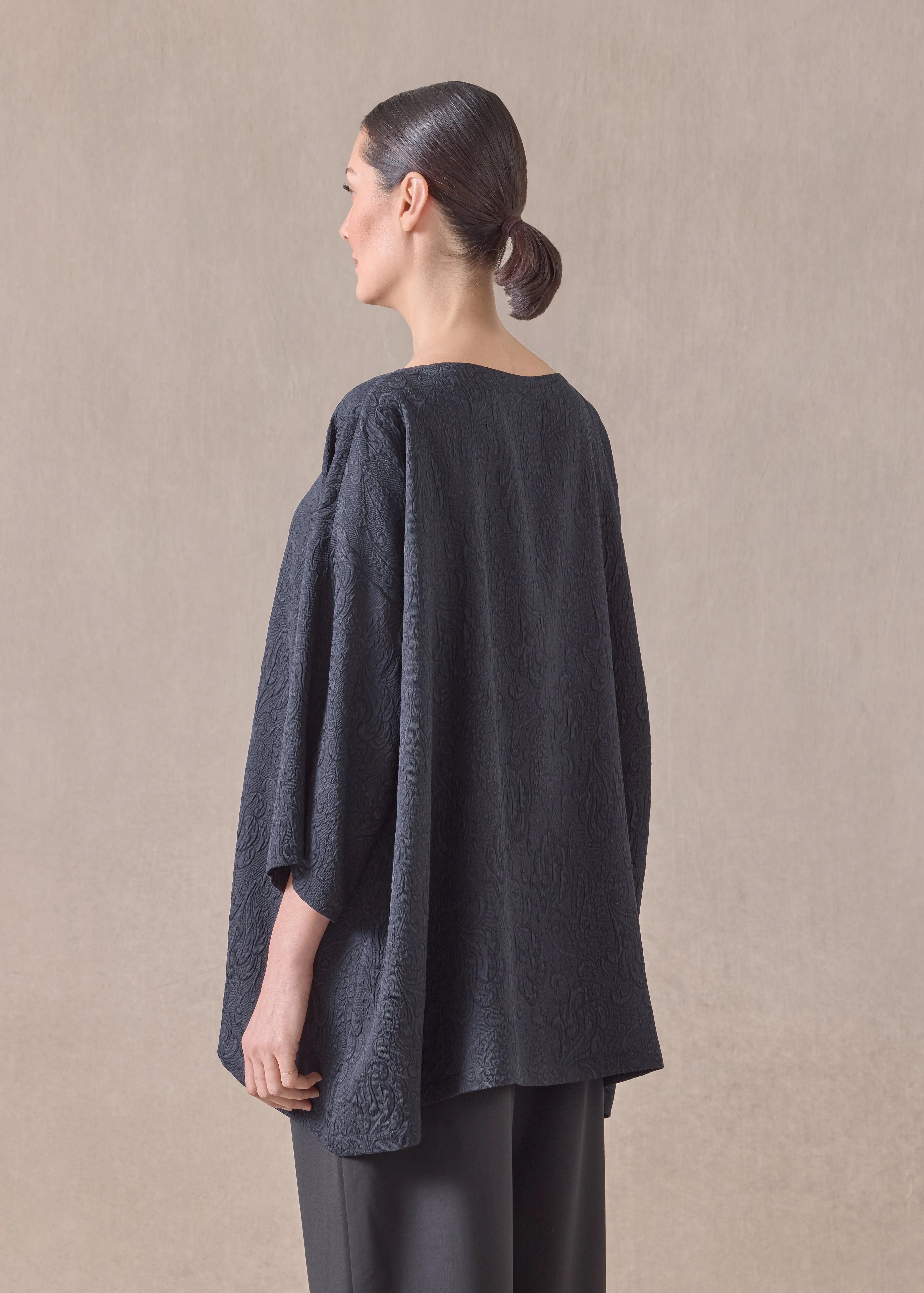 silk wide a-line scoop neck tunic - long (navydark) sold by eskandar product image thumbnail 4