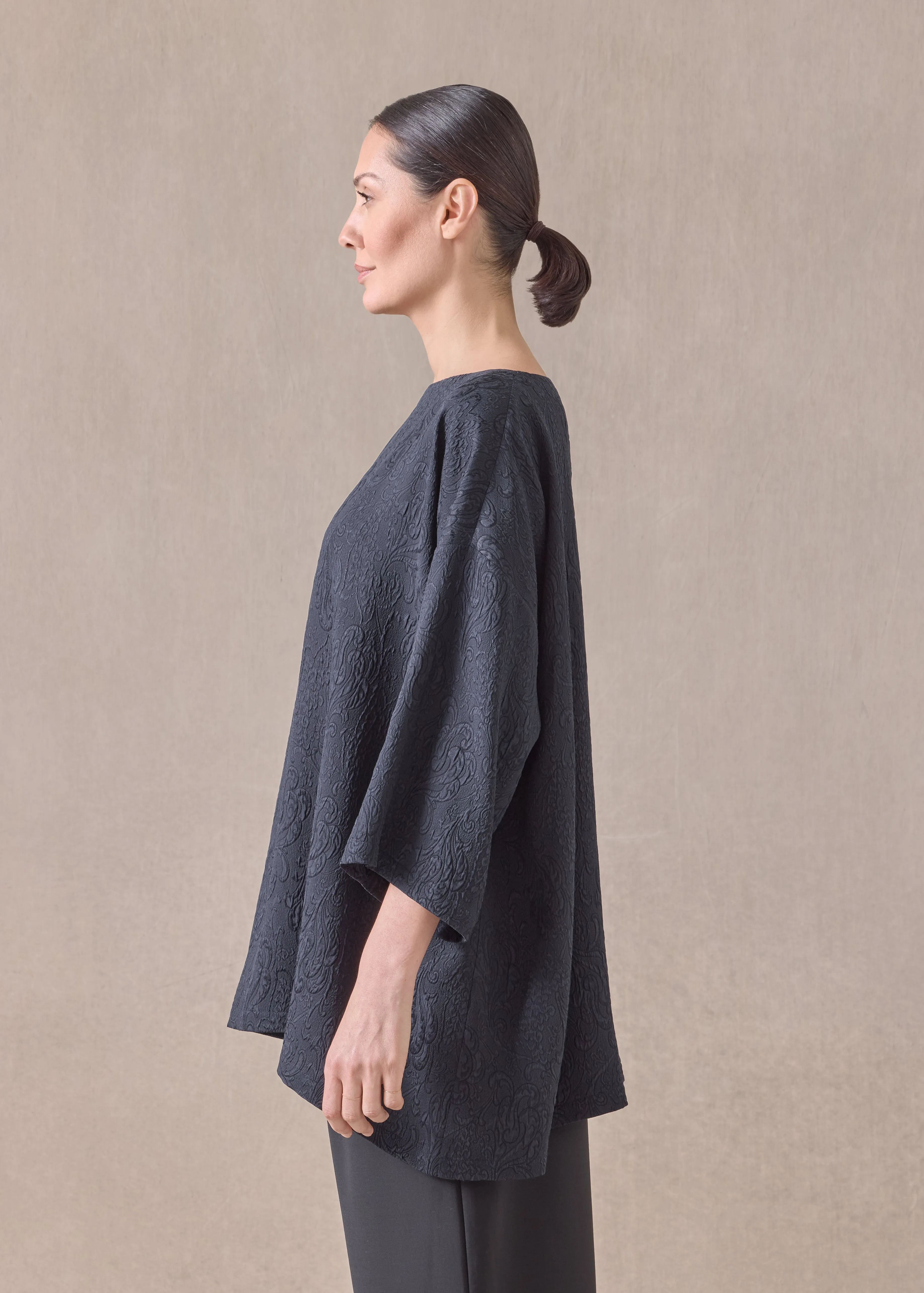 silk wide a-line scoop neck tunic - long (navydark) sold by eskandar product image thumbnail 3