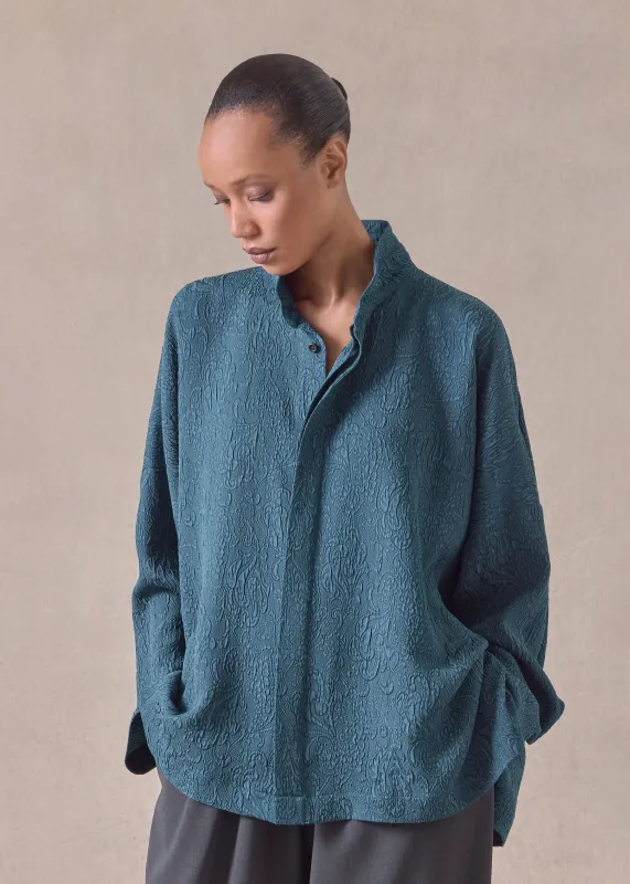 silk wide longer back double stand collar shirt - mid plus (tealdark) sold by eskandar