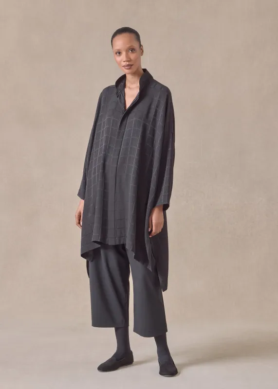 silk wide longer back double stand collar shirt - very long with slits sold by eskandar