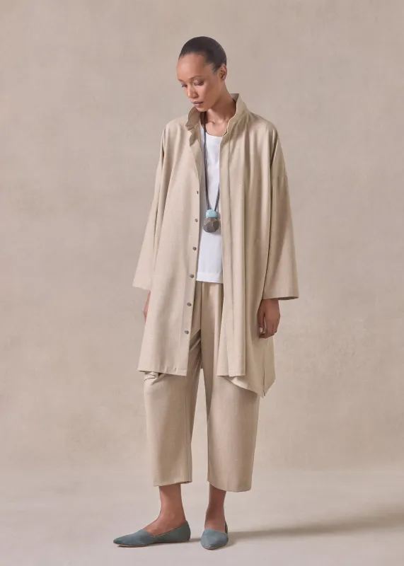 cashmere wool mix wide a-line shirt with double stand collar - very long sold by eskandar