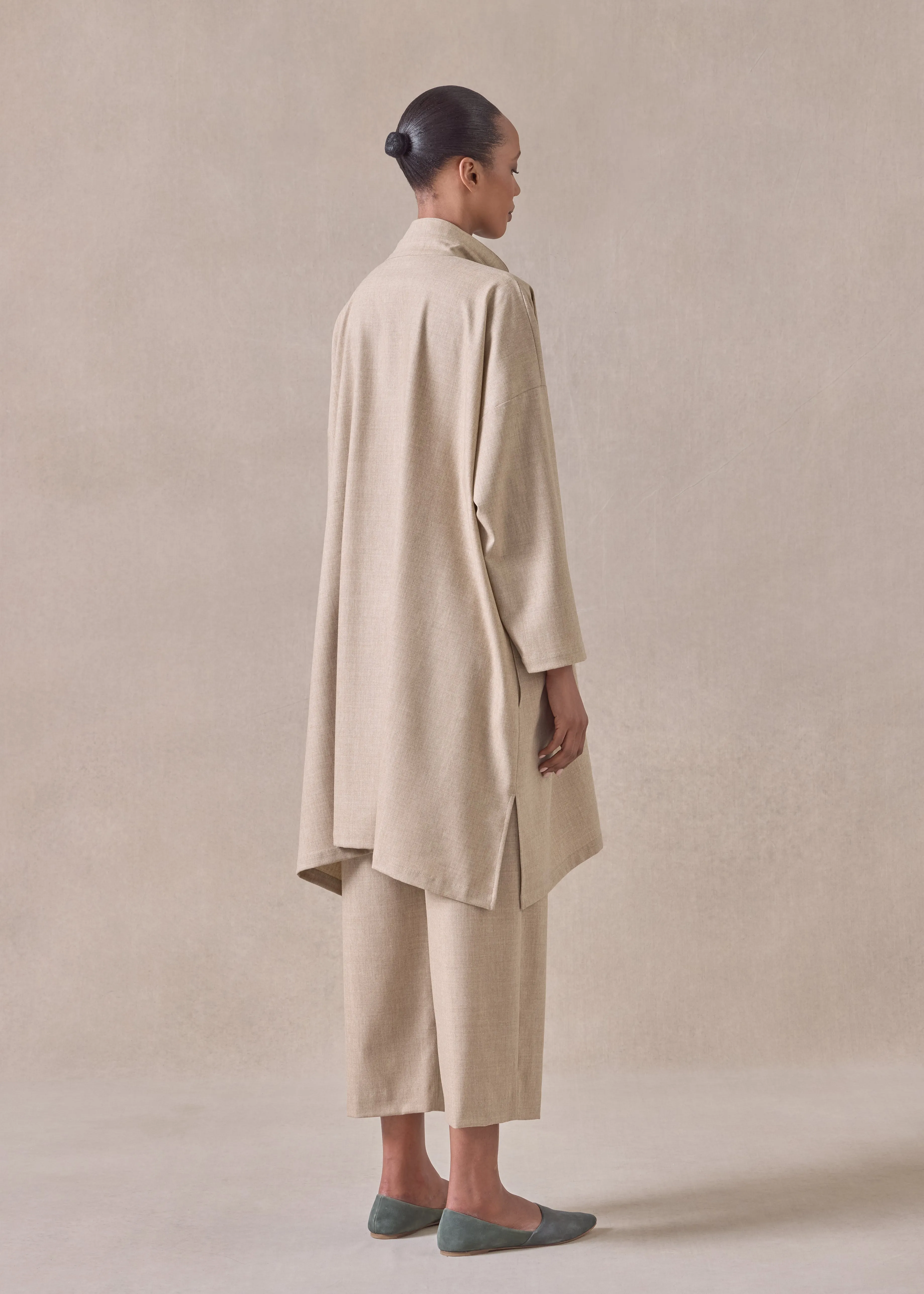 cashmere wool mix wide a-line shirt with double stand collar - very long sold by eskandar product image thumbnail 4