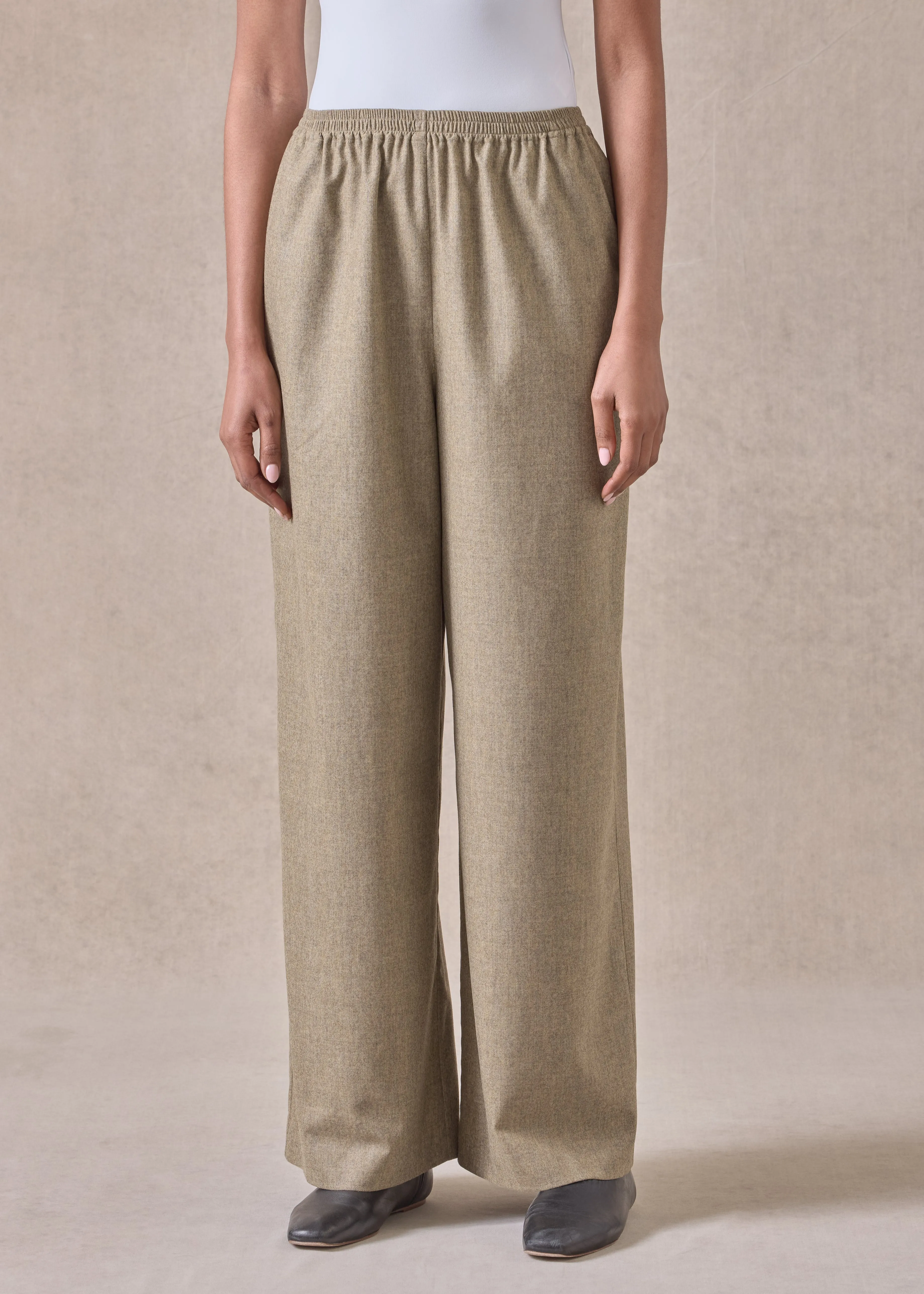 cashmere wool mix flared trouser (greensand) sold by eskandar product image thumbnail 2