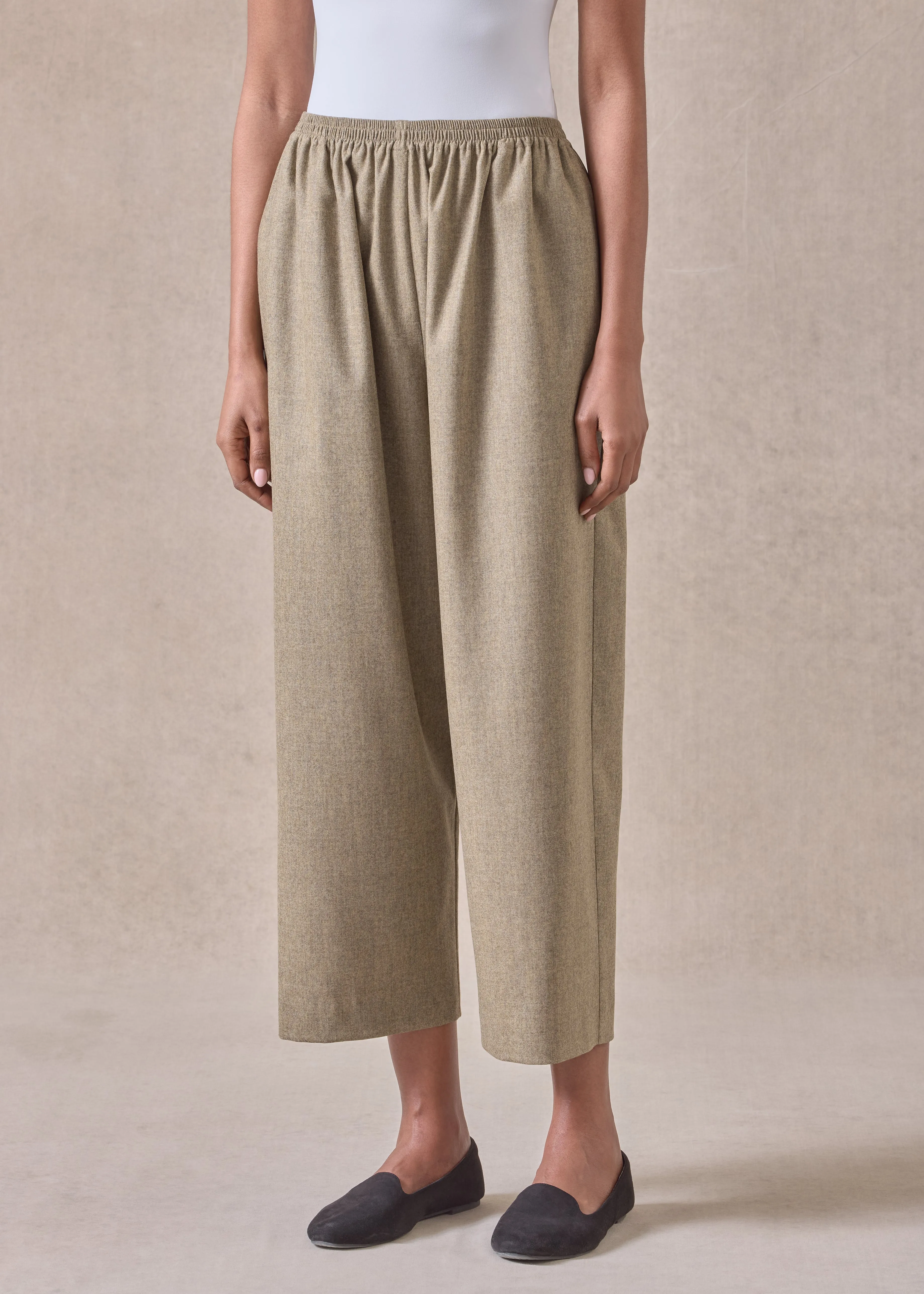 cashmere wool mix japanese trouser (greensand) sold by eskandar product image thumbnail 2