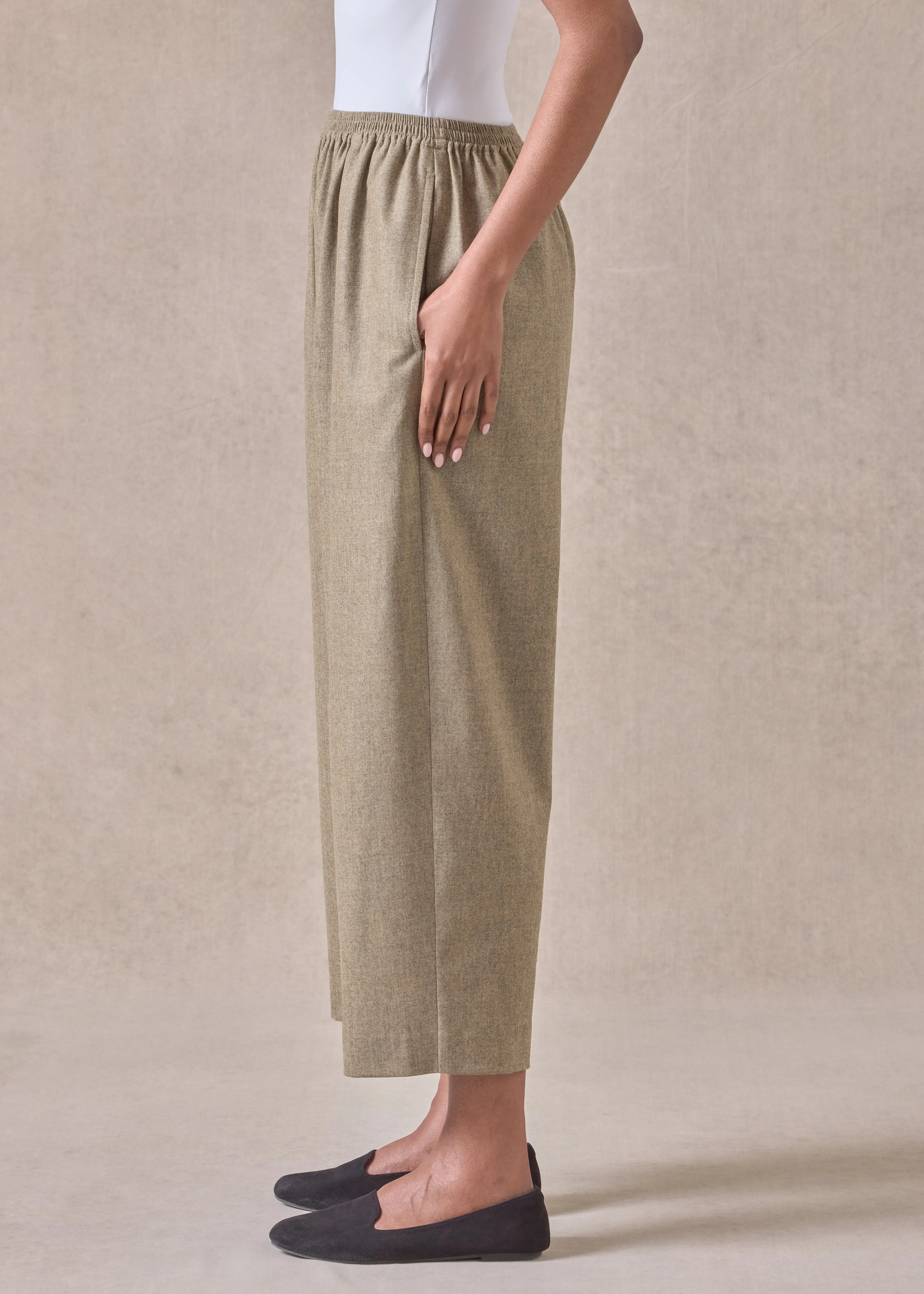 cashmere wool mix japanese trouser (greensand) sold by eskandar product image thumbnail 3