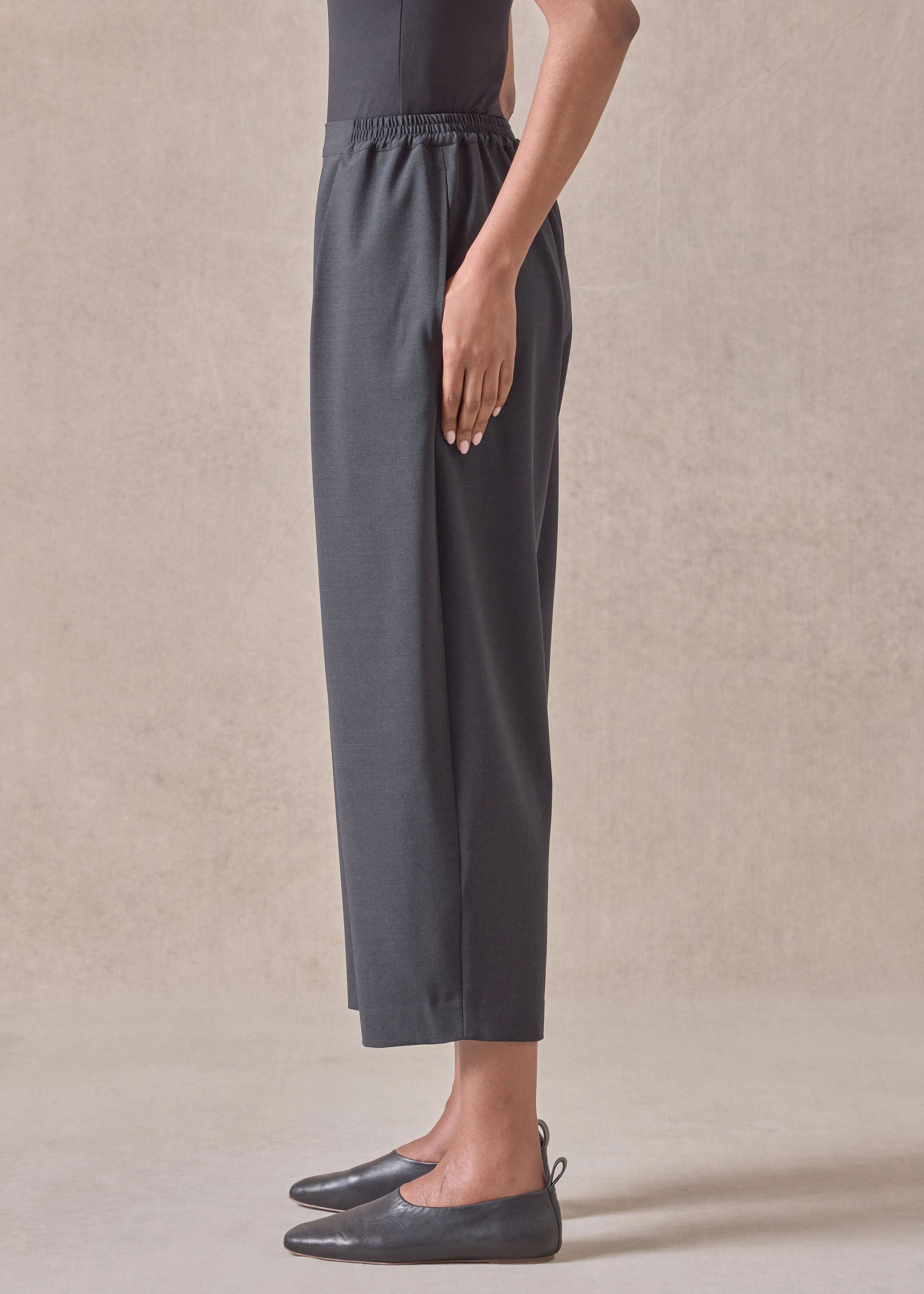 wool stretch cropped flat front pleated trouser (coal) sold by eskandar product image thumbnail 2