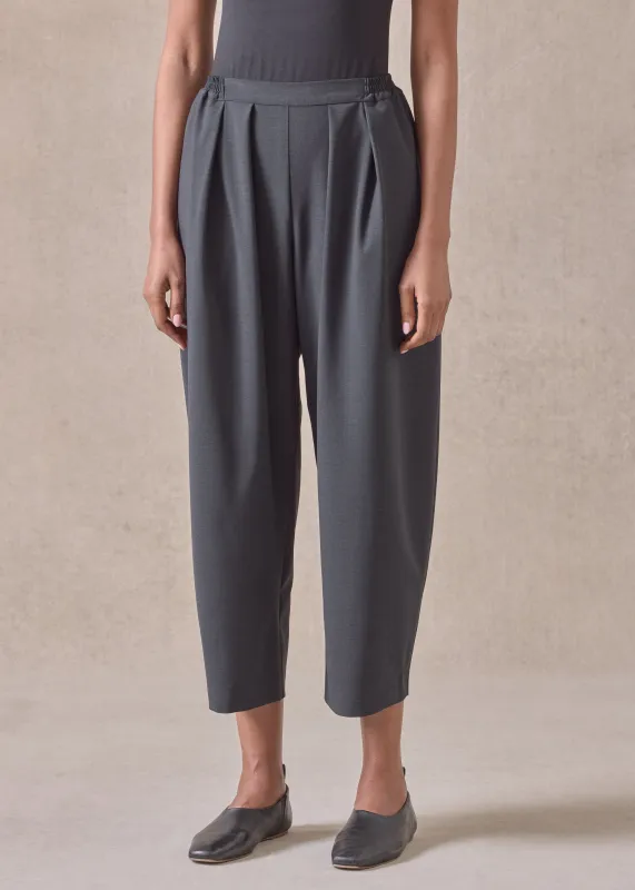 wool stretch cropped flat front pleated trouser (coal) sold by eskandar