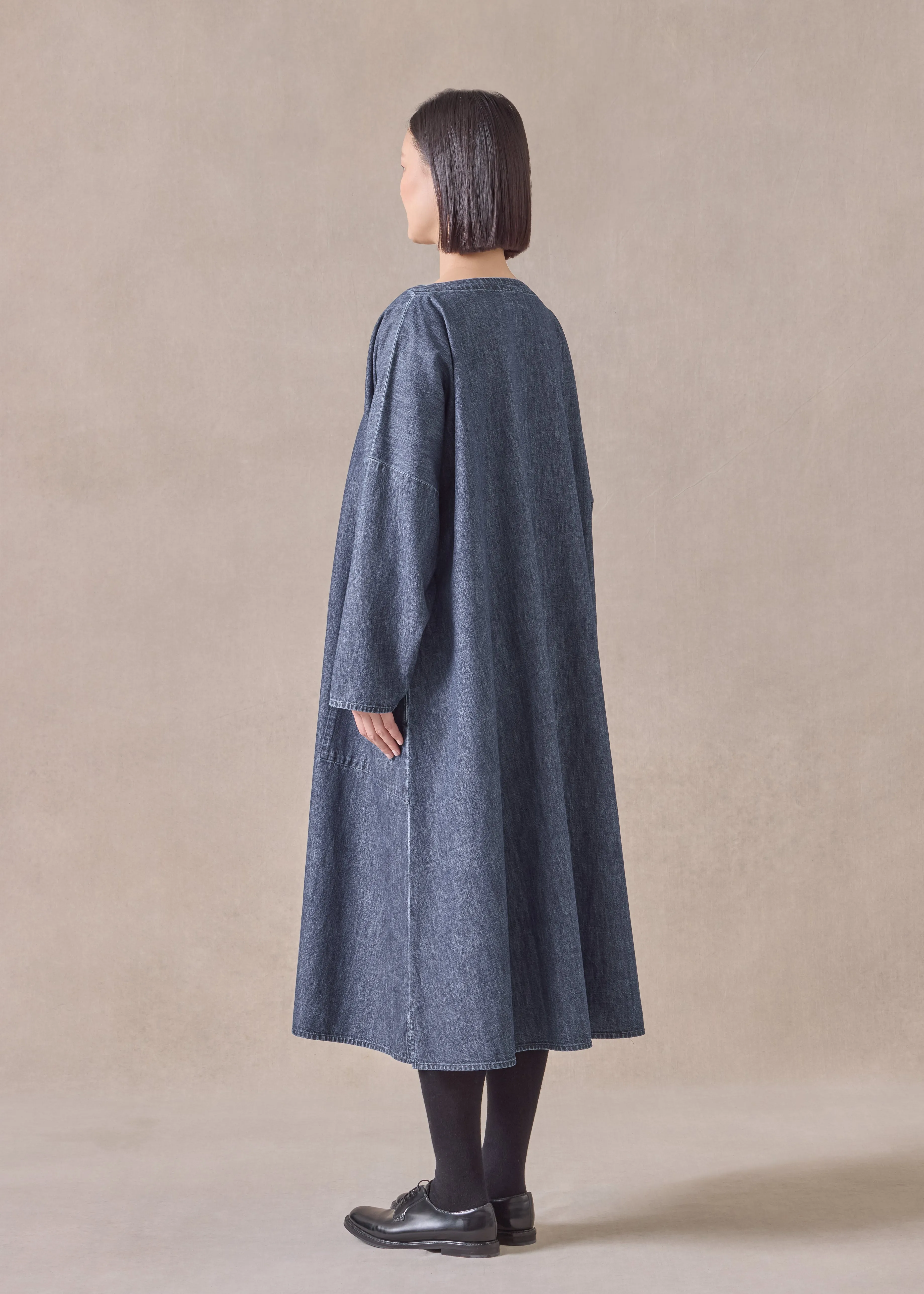 cotton denim chinese imperial scoop neck dress (jeandark) sold by eskandar product image thumbnail 4