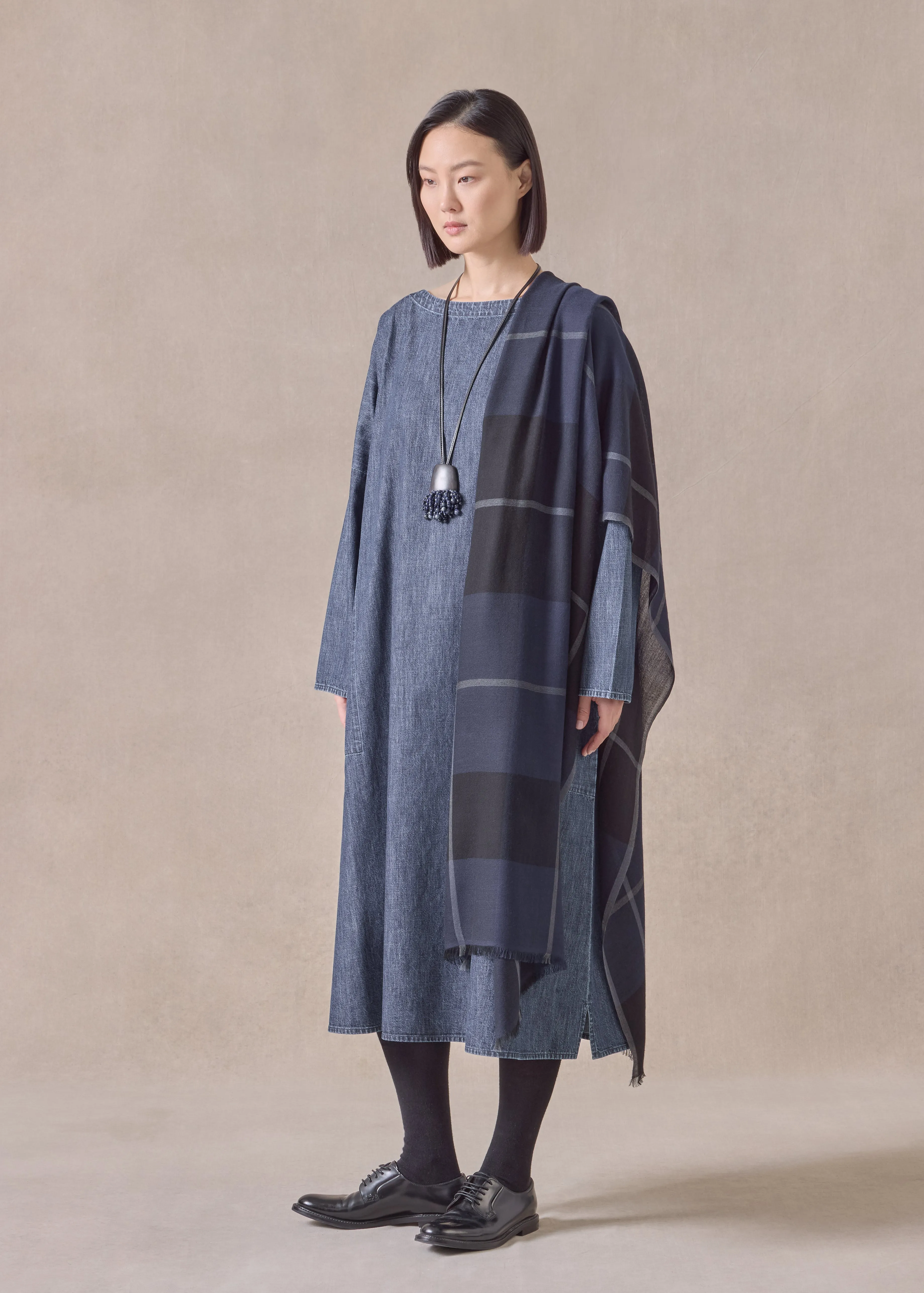 cotton denim chinese imperial scoop neck dress (jeandark) sold by eskandar product image thumbnail 5