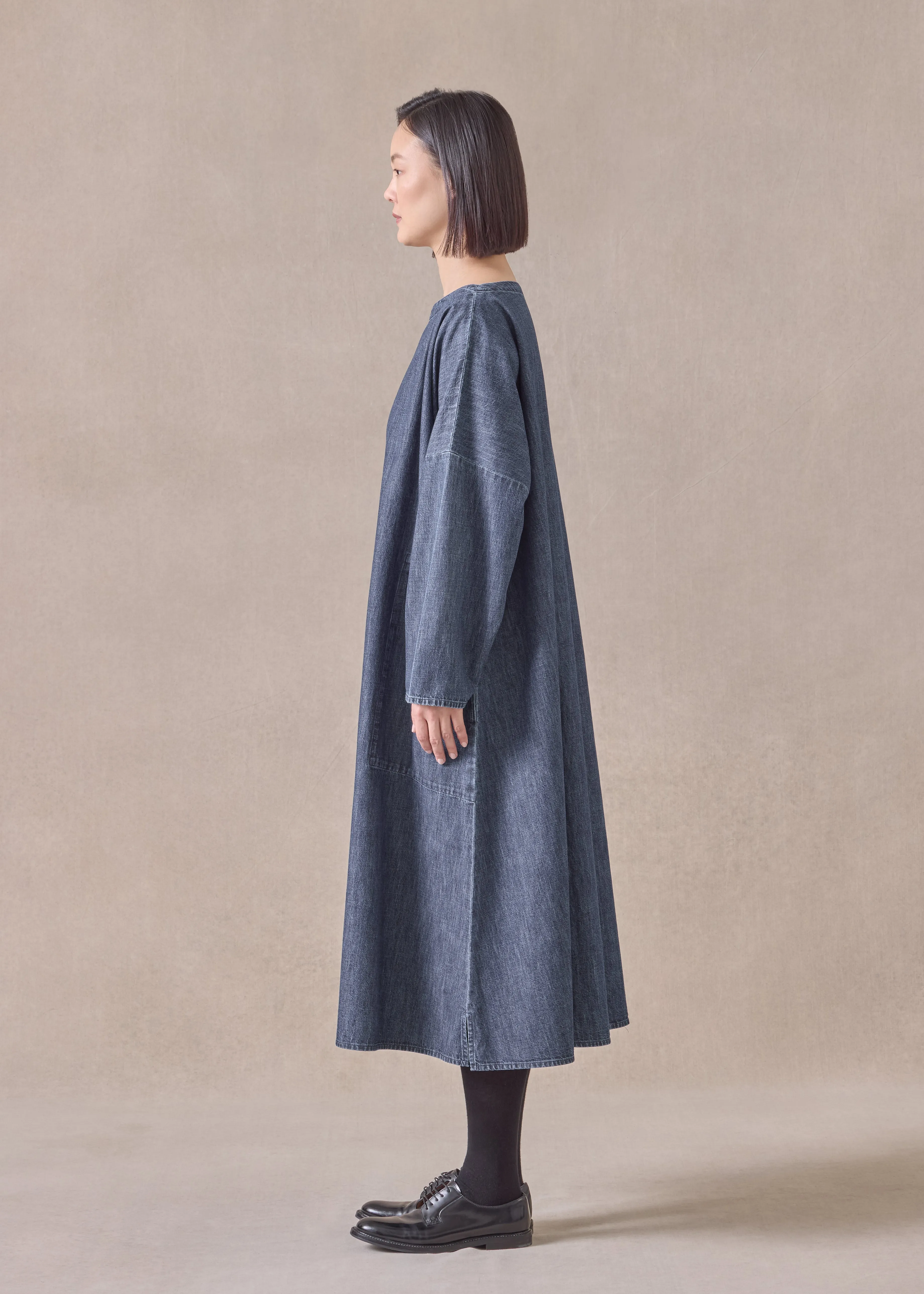 cotton denim chinese imperial scoop neck dress (jeandark) sold by eskandar product image thumbnail 3