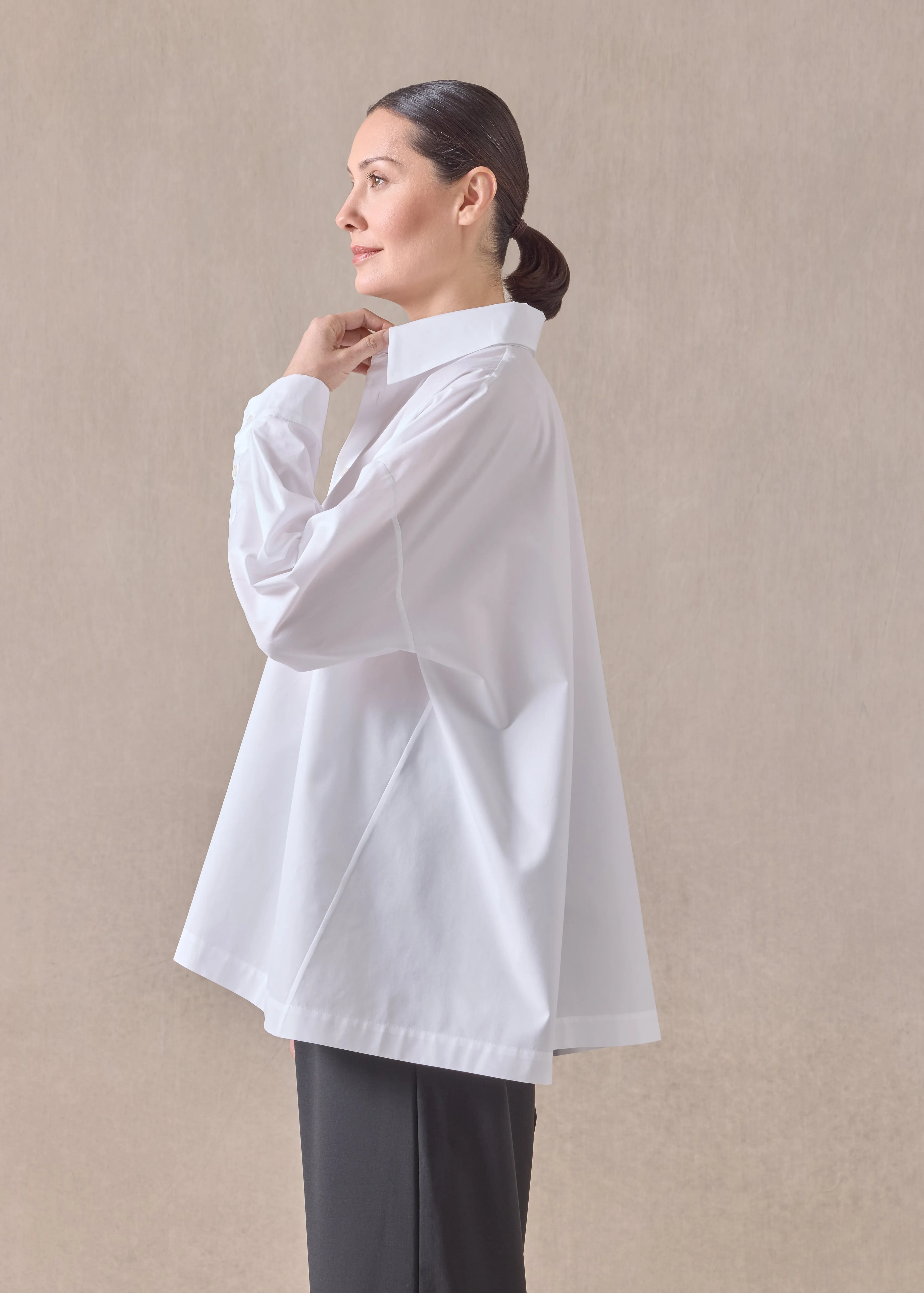 cotton angle to front side seam shirt with collar - long (white) sold by eskandar product image thumbnail 3