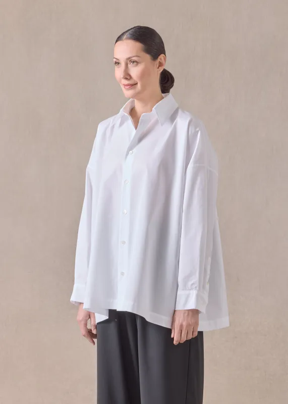 cotton angle to front side seam shirt with collar - long (white) sold by eskandar