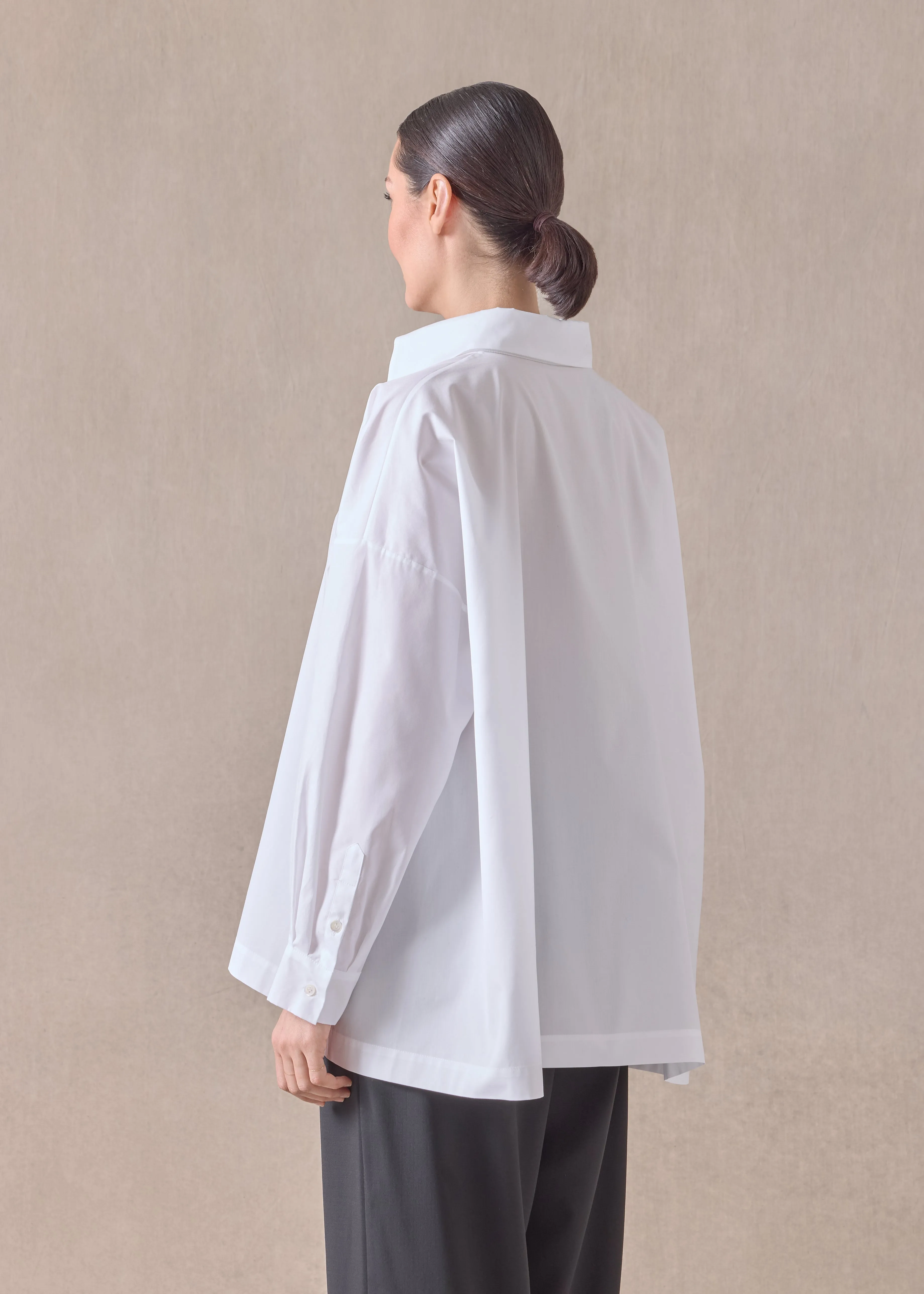 cotton angle to front side seam shirt with collar - long (white) sold by eskandar product image thumbnail 4
