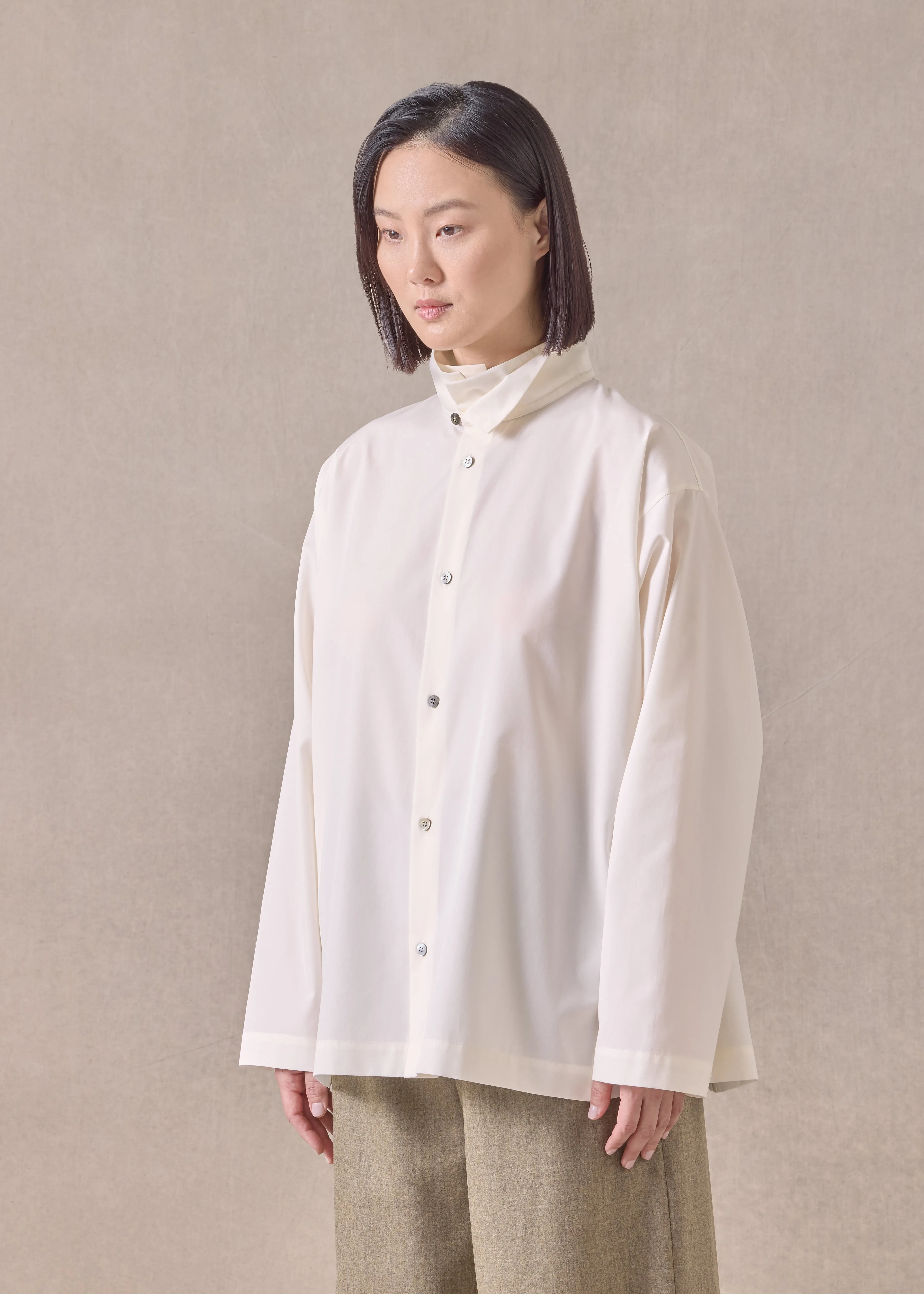 cotton side panelled two collar shirt - mid plus (ivory) sold by eskandar product image thumbnail 2