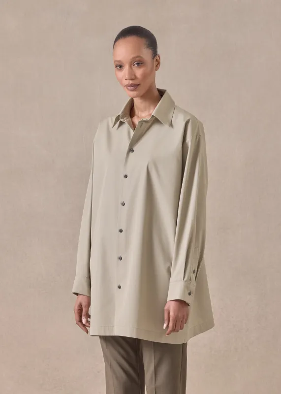 cotton slim a-line back pleat shirt with collar - long plus (greensand) sold by eskandar