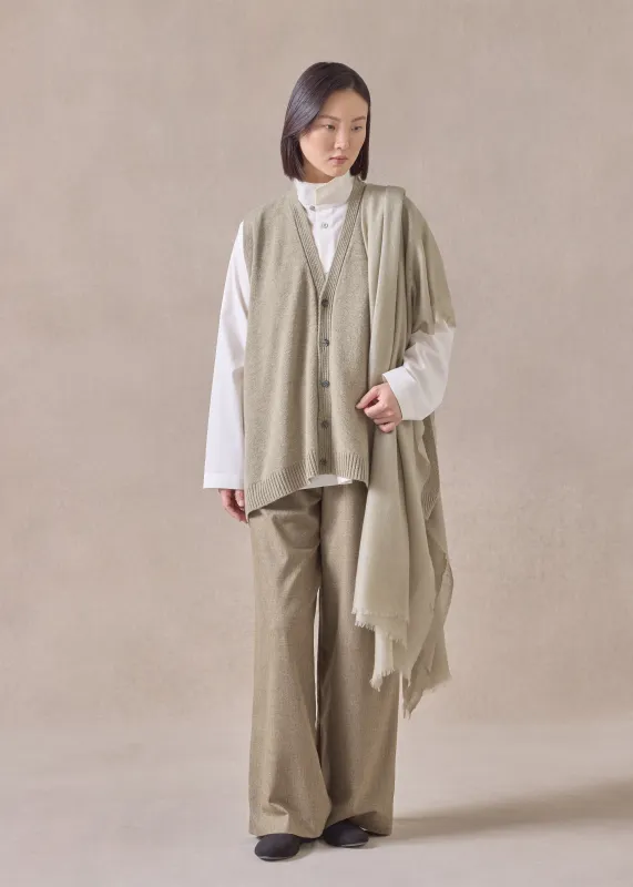 cashmere a-line sleeveless v neck cardigan - mid plus (greensand) sold by eskandar