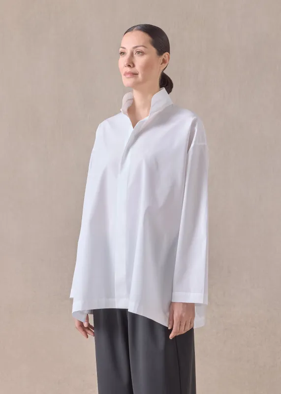 cotton slim a-line double stand collar shirt with stepped insert - long (white) sold by eskandar