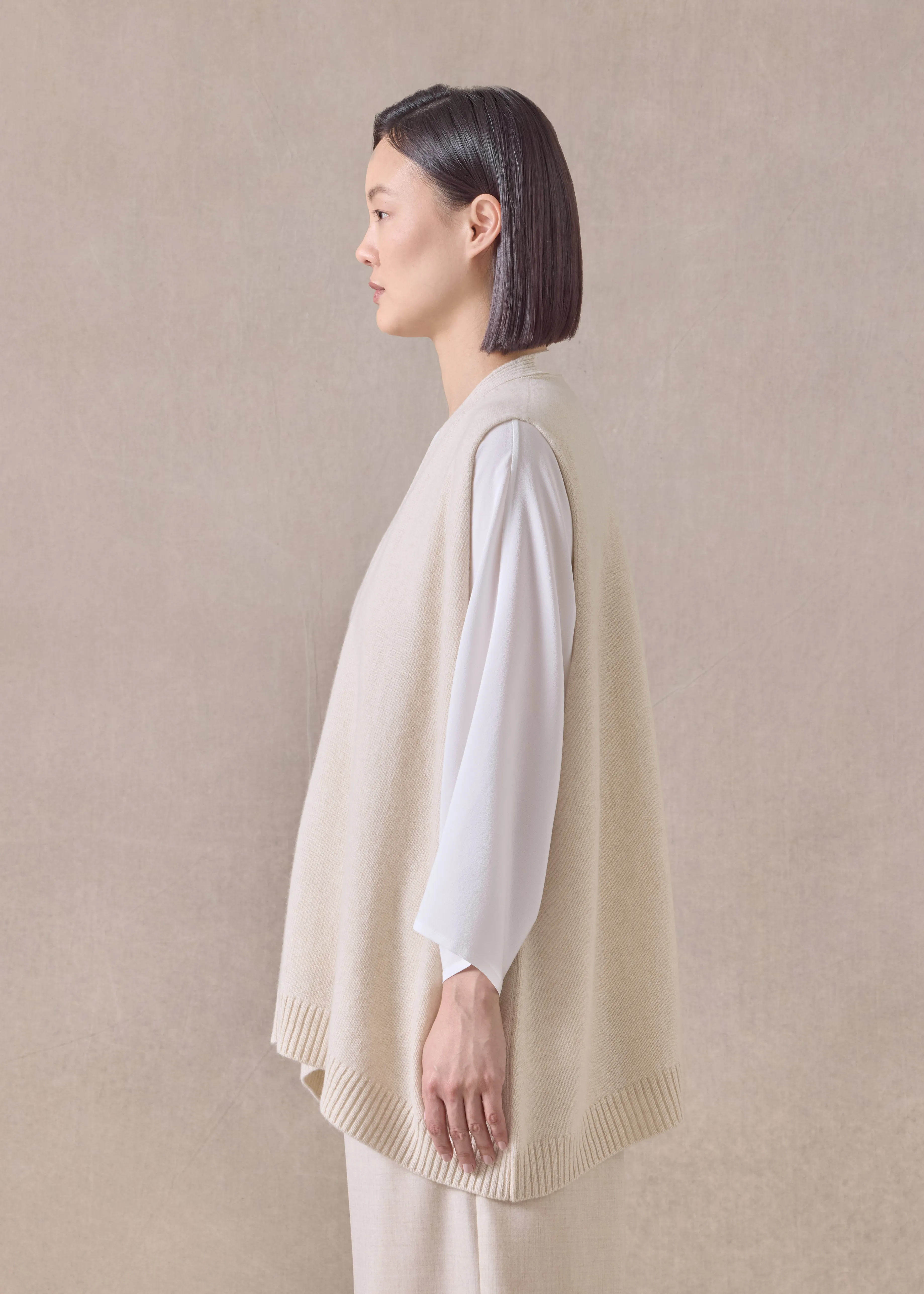 cashmere a-line sleeveless v neck cardigan - mid plus (undyed) sold by eskandar product image thumbnail 3