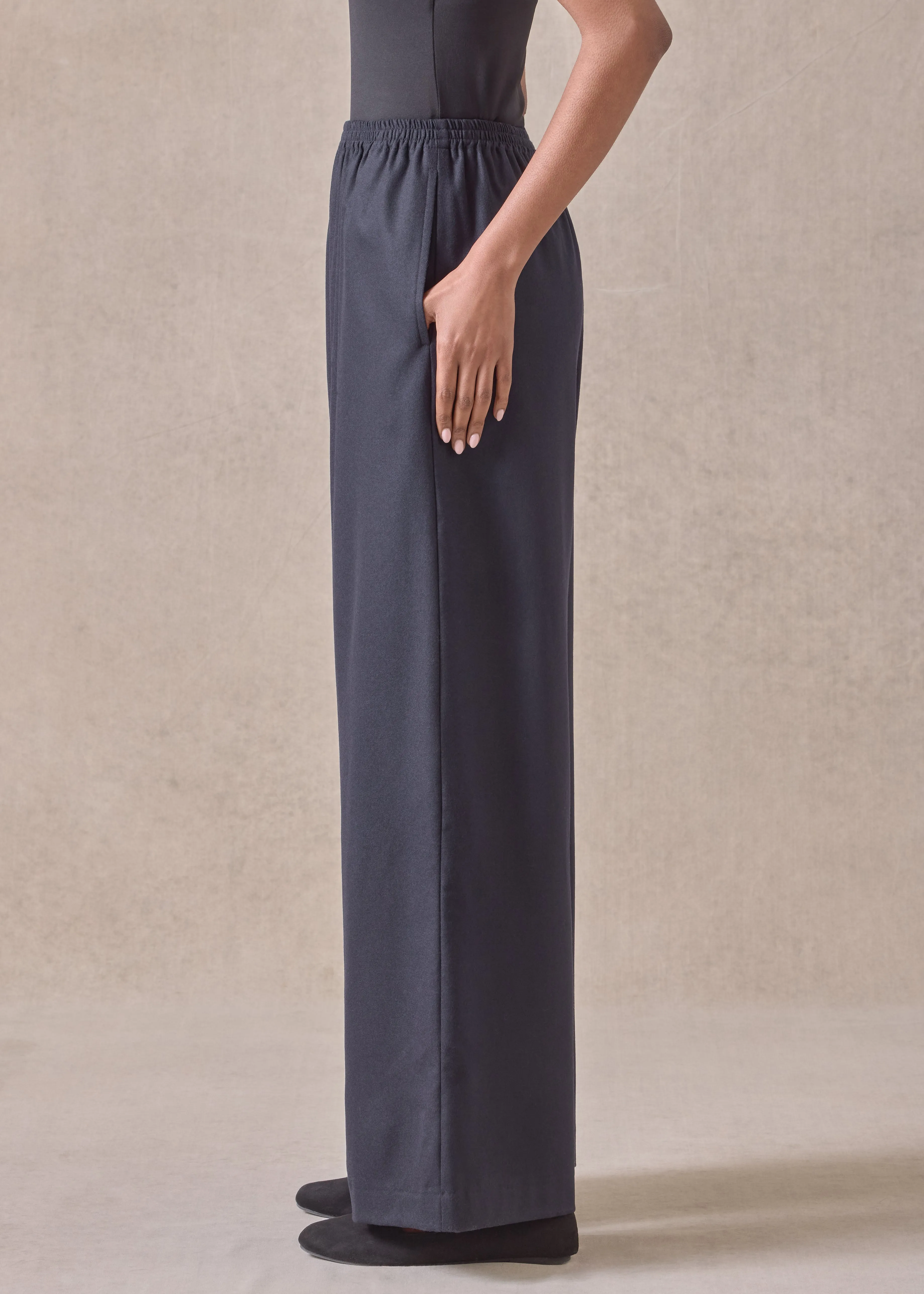 wool cashmere mix flared trouser (navydark) sold by eskandar product image thumbnail 3