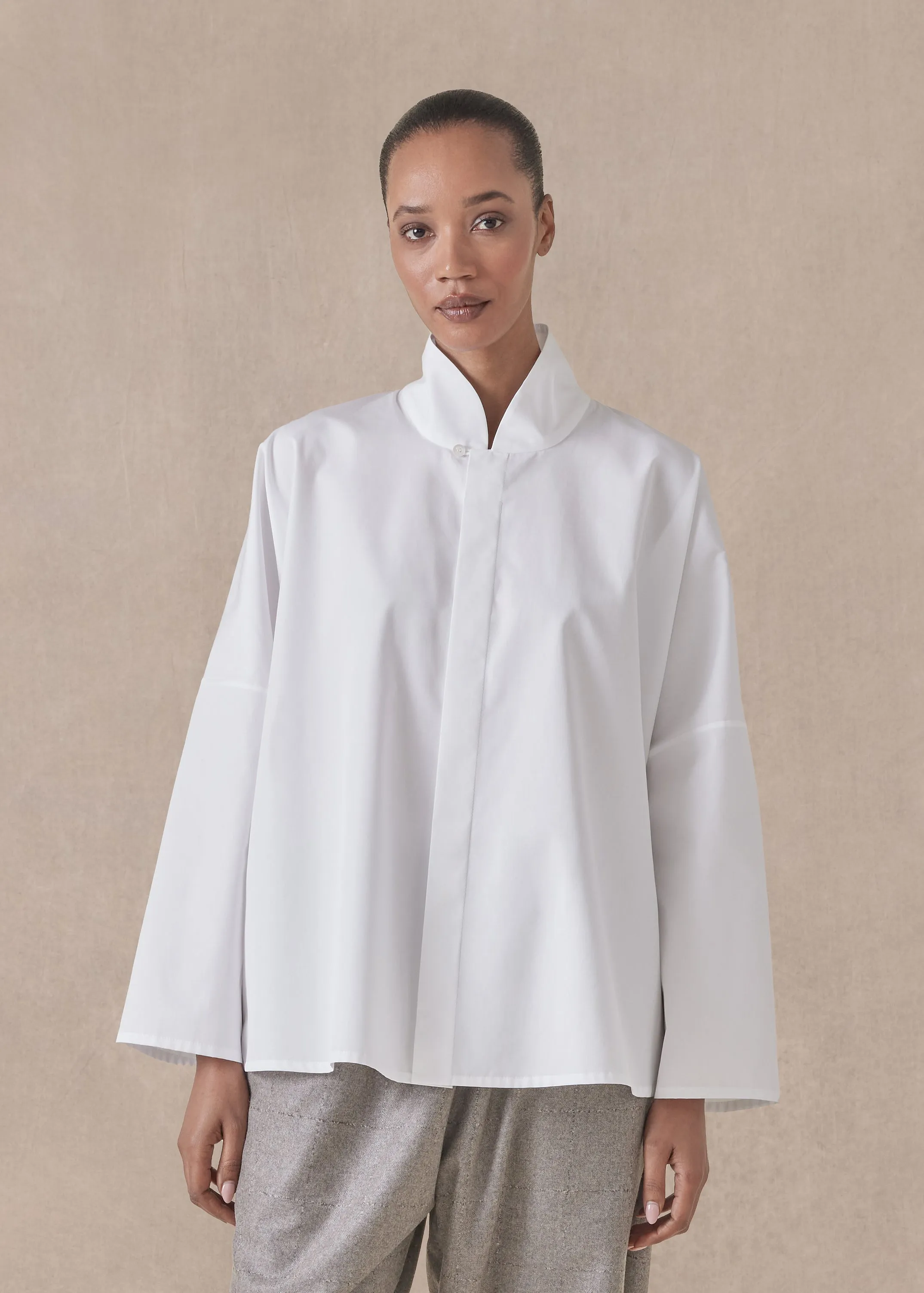 cotton chinese imperial shirt with chinese collar - mid plus sold by eskandar