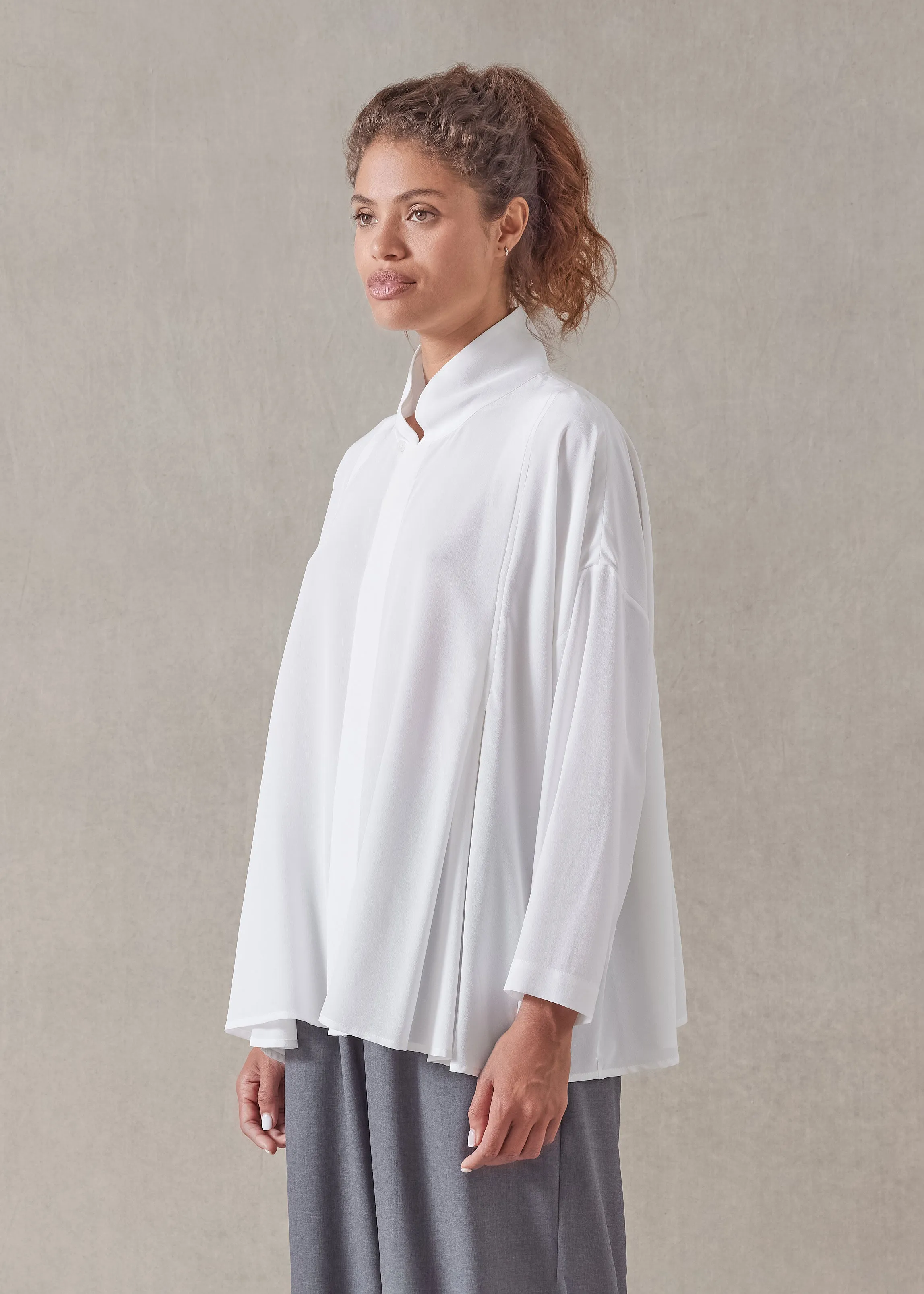 silk pleated shoulder swing shirt with chinese collar - mid plus sold by eskandar product image thumbnail 2