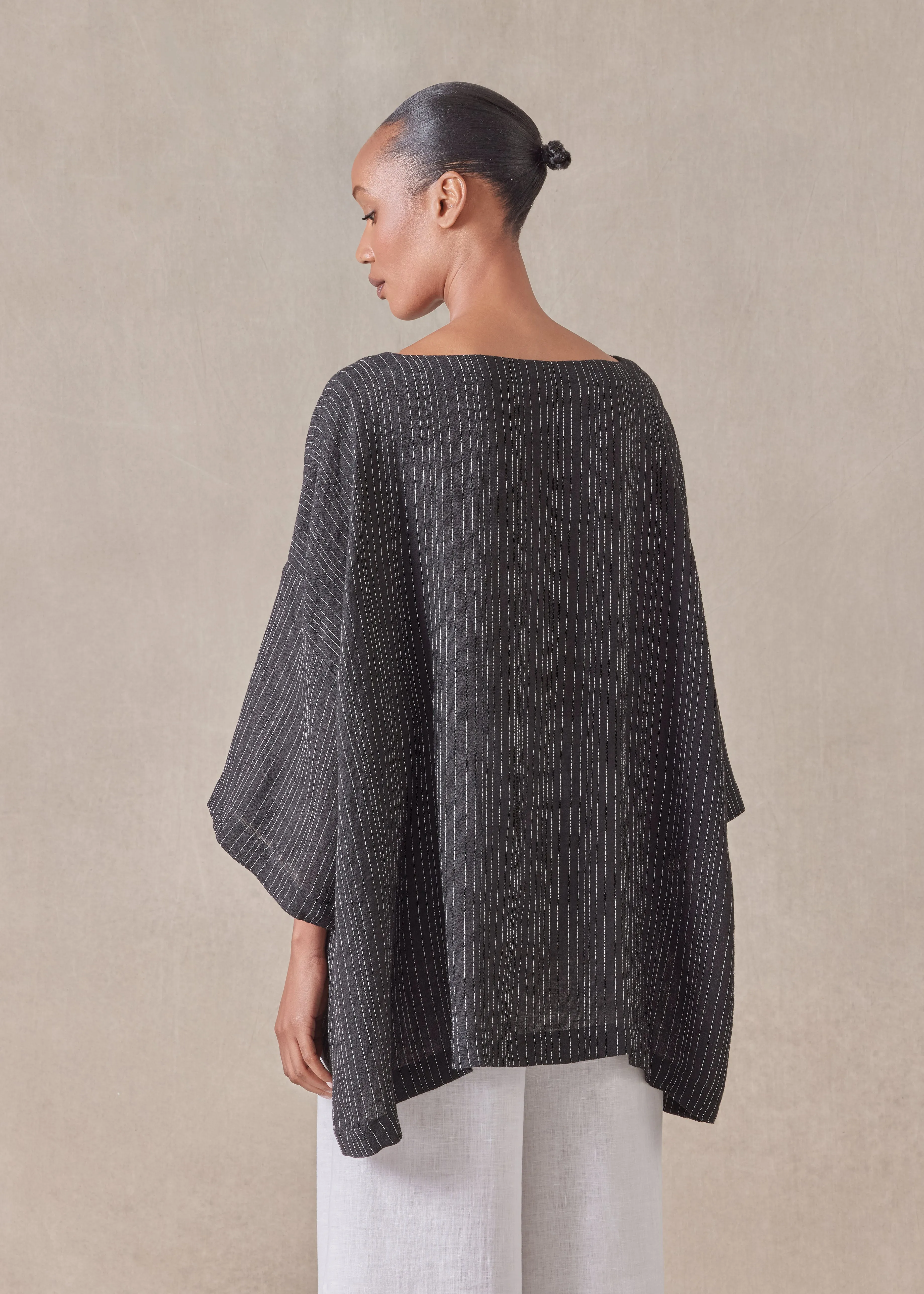 linen mix 3/4 sleeve scoop neck tunic - long sold by eskandar product image thumbnail 3