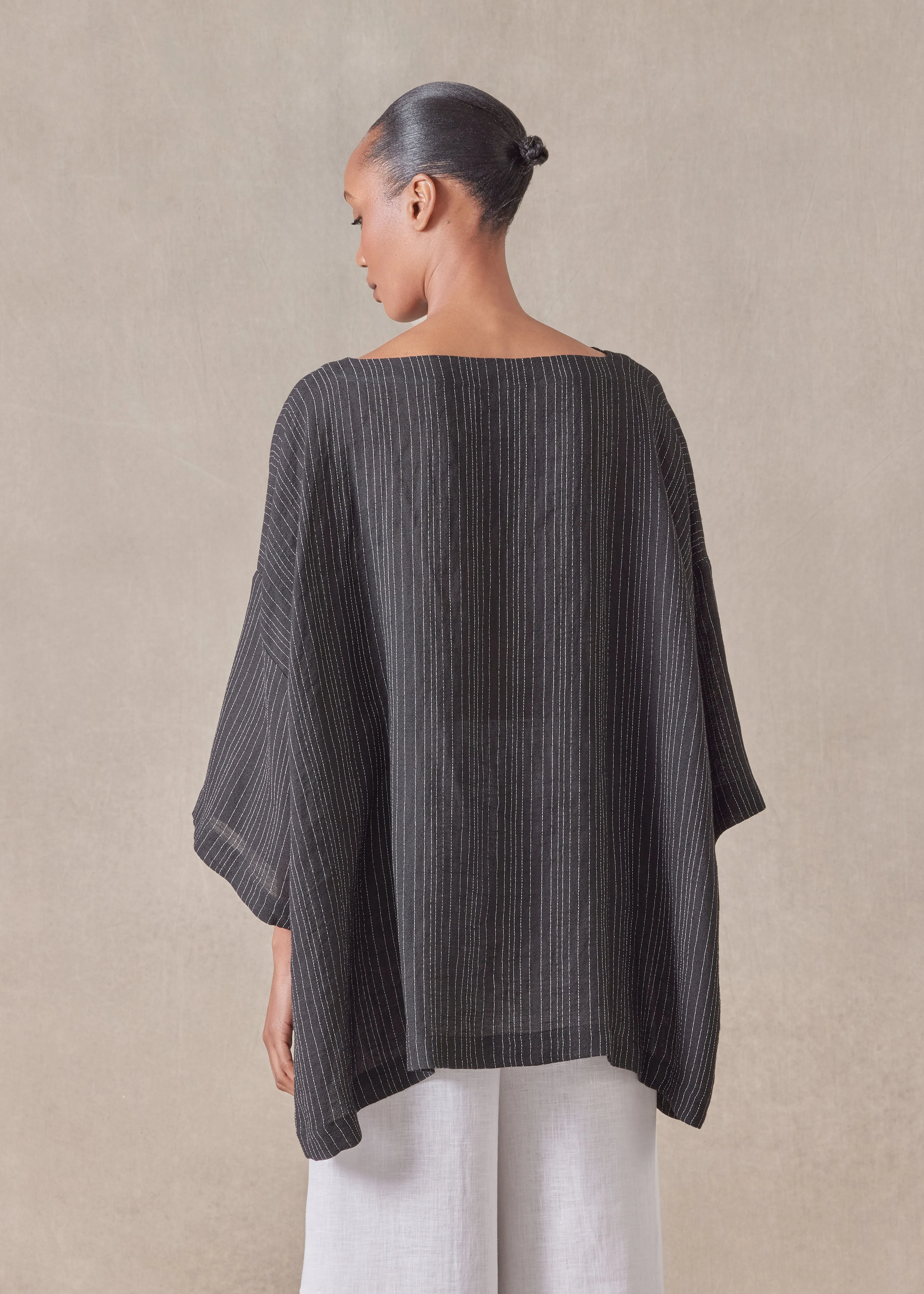 linen mix 3/4 sleeve scoop neck tunic - long sold by eskandar product image thumbnail 4