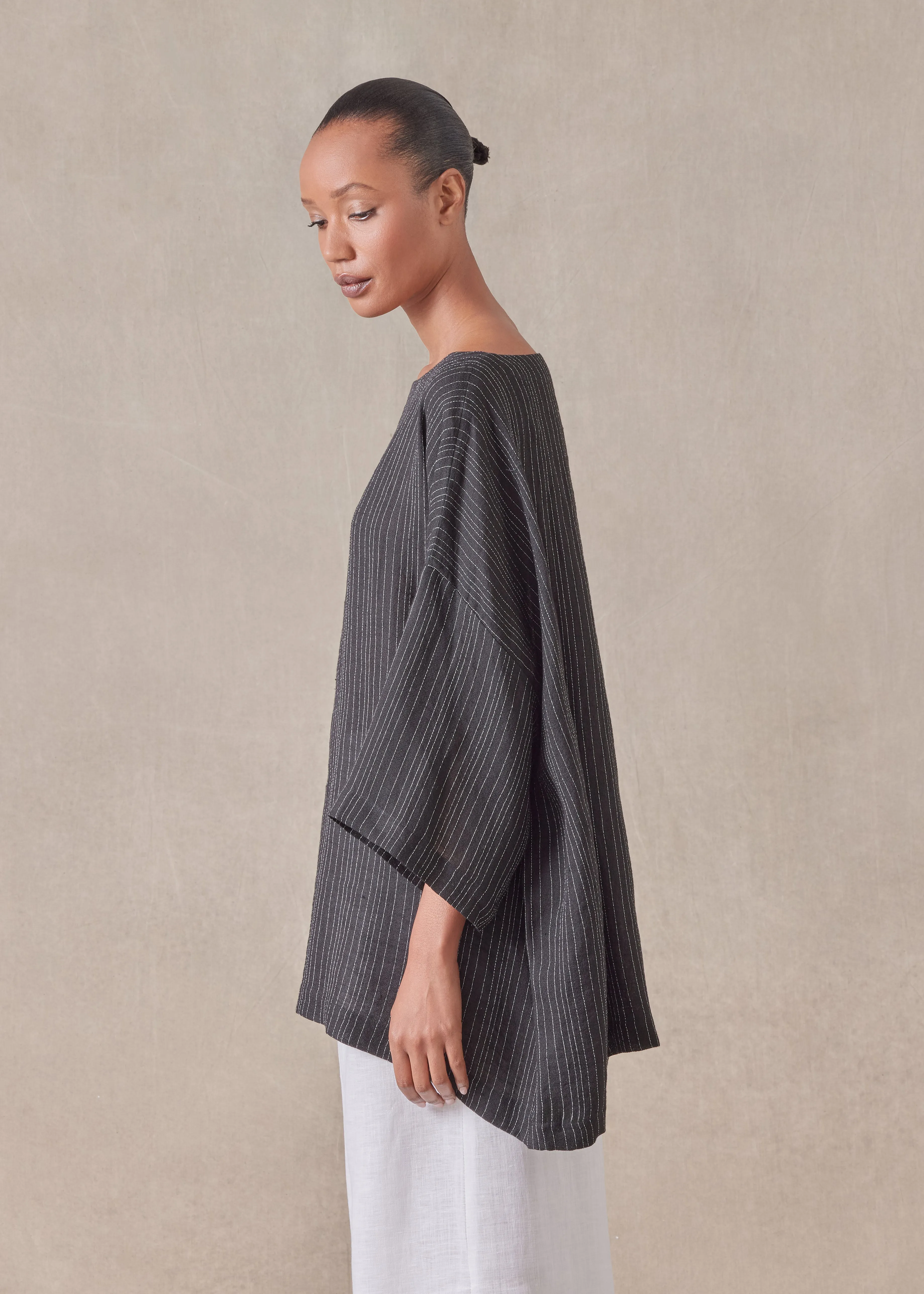 linen mix 3/4 sleeve scoop neck tunic - long sold by eskandar product image thumbnail 2