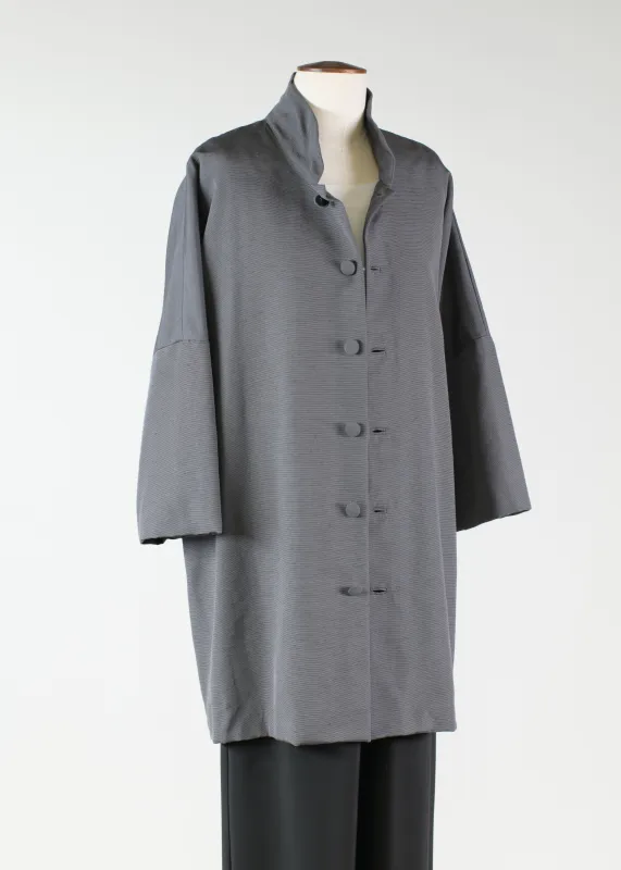silk sloped shoulder chinese collar jacket with back button detail - long plus (3/4 sleeve) sold by eskandar
