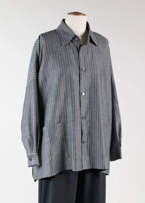 wool linen mix wide shirt jacket with collar - long sold by eskandar
