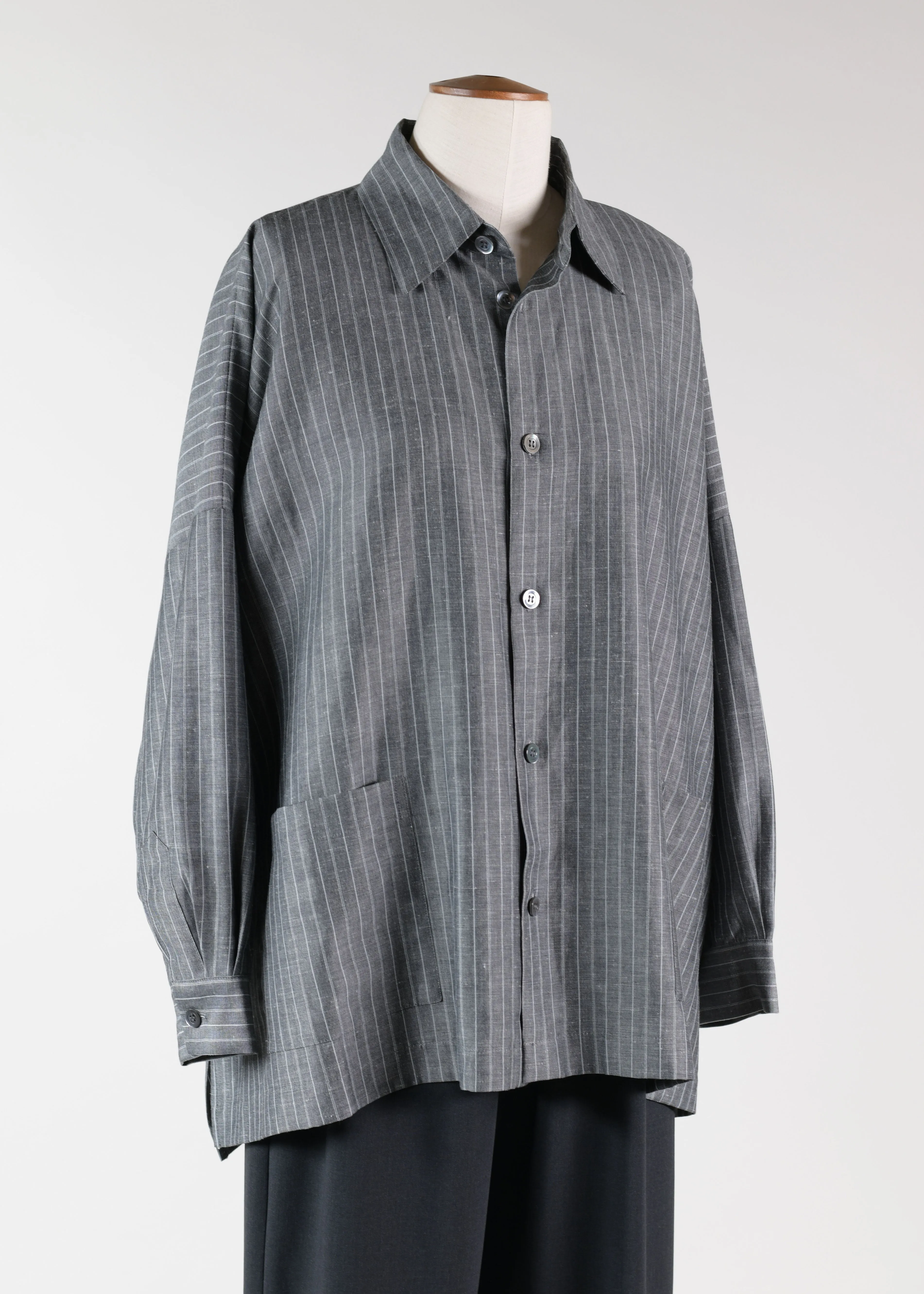 wool linen mix wide shirt jacket with collar - long sold by eskandar