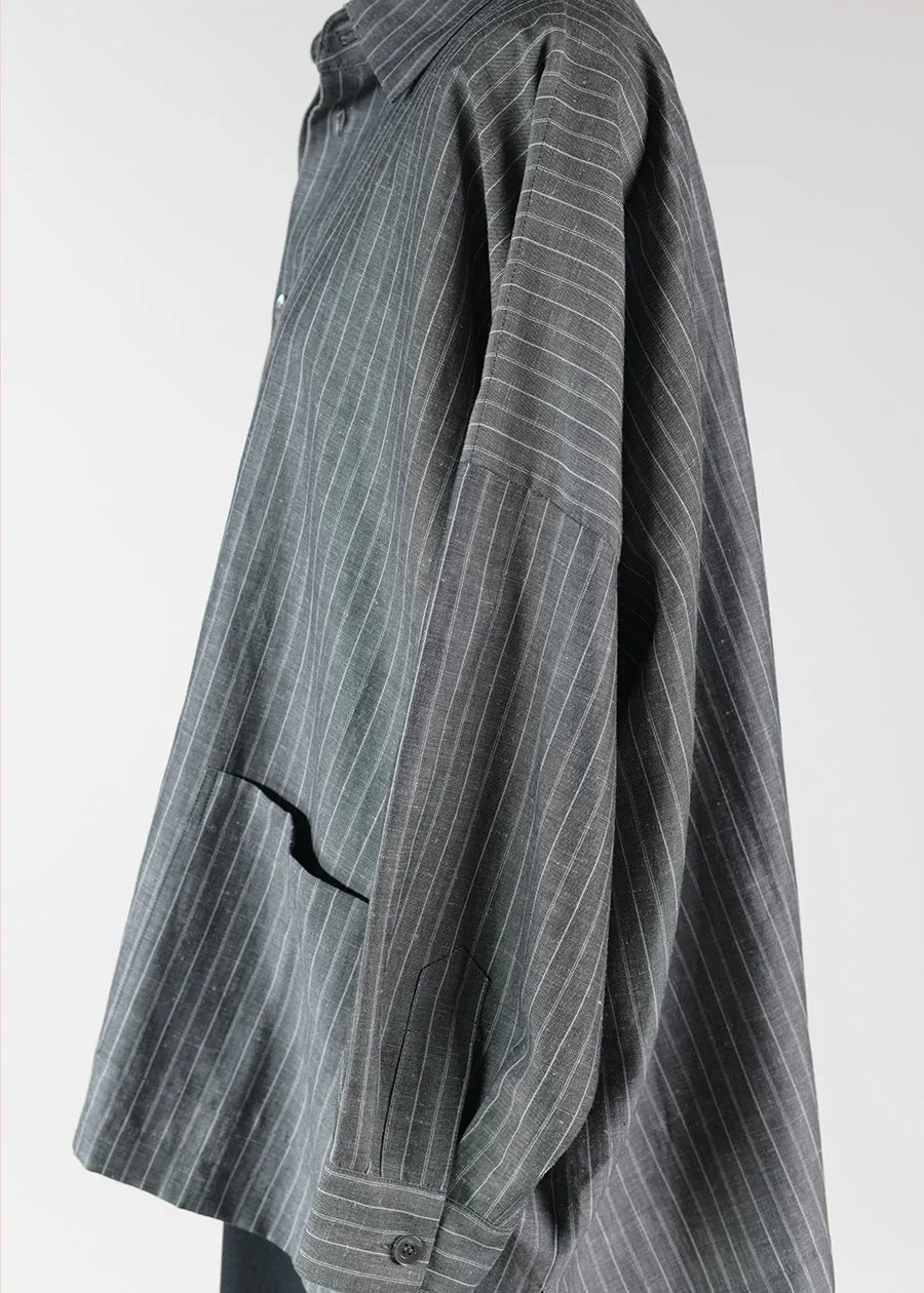 wool linen mix wide shirt jacket with collar - long sold by eskandar product image thumbnail 4