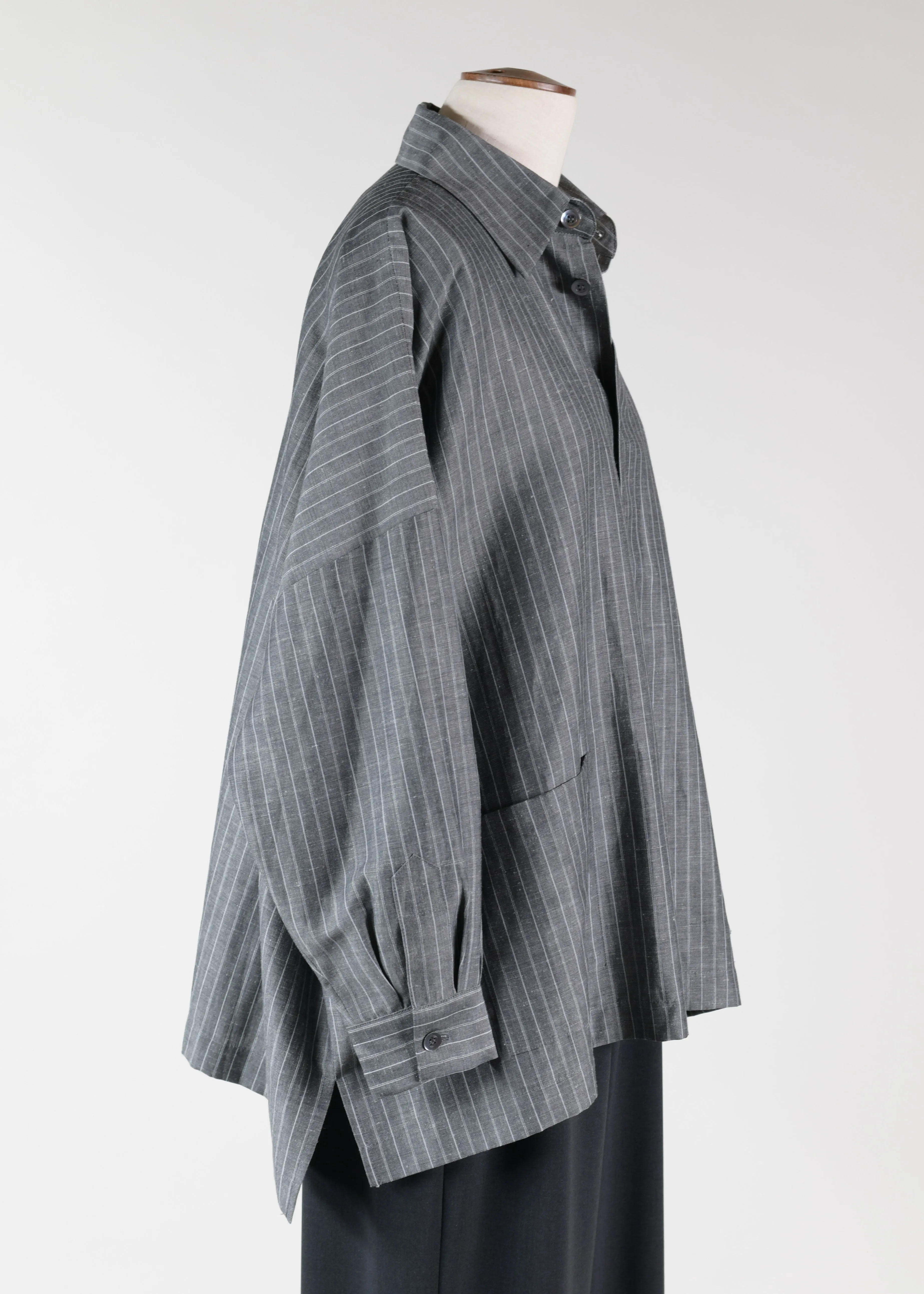 wool linen mix wide shirt jacket with collar - long sold by eskandar product image thumbnail 2