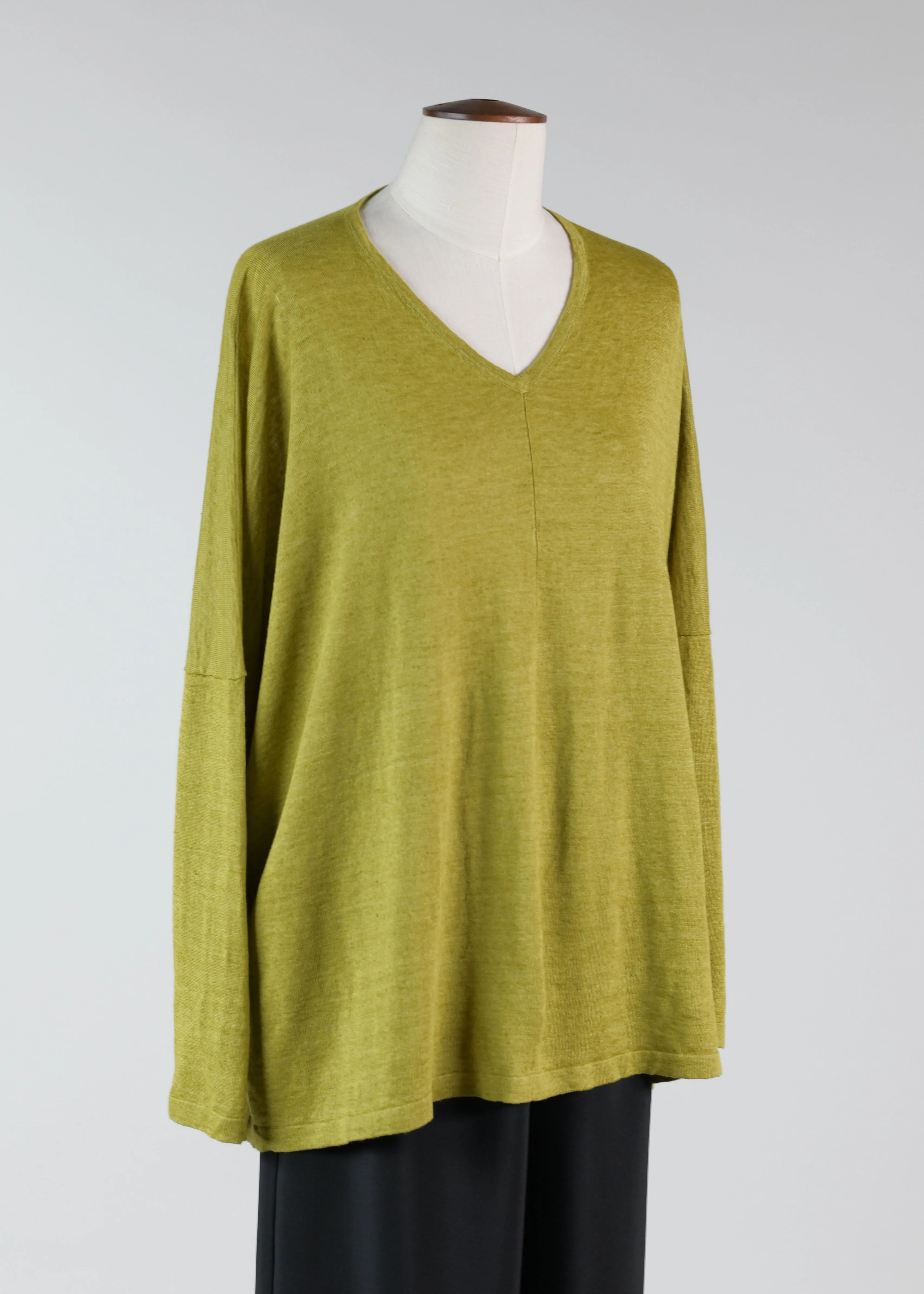 linen knitted v neck sweater - long sold by eskandar