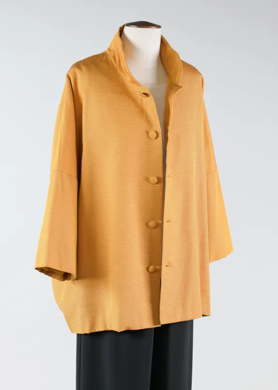 silk sloped shoulder chinese collar jacket with back button detail - long (3/4 sleeve) sold by eskandar