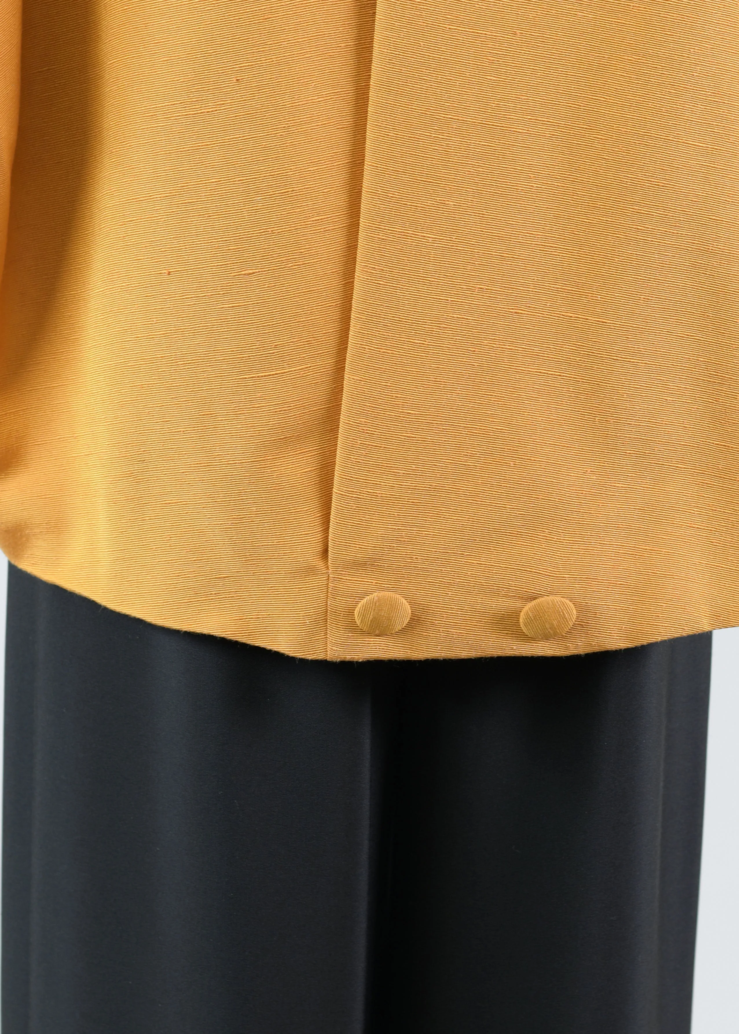 silk sloped shoulder chinese collar jacket with back button detail - long (3/4 sleeve) sold by eskandar product image thumbnail 3
