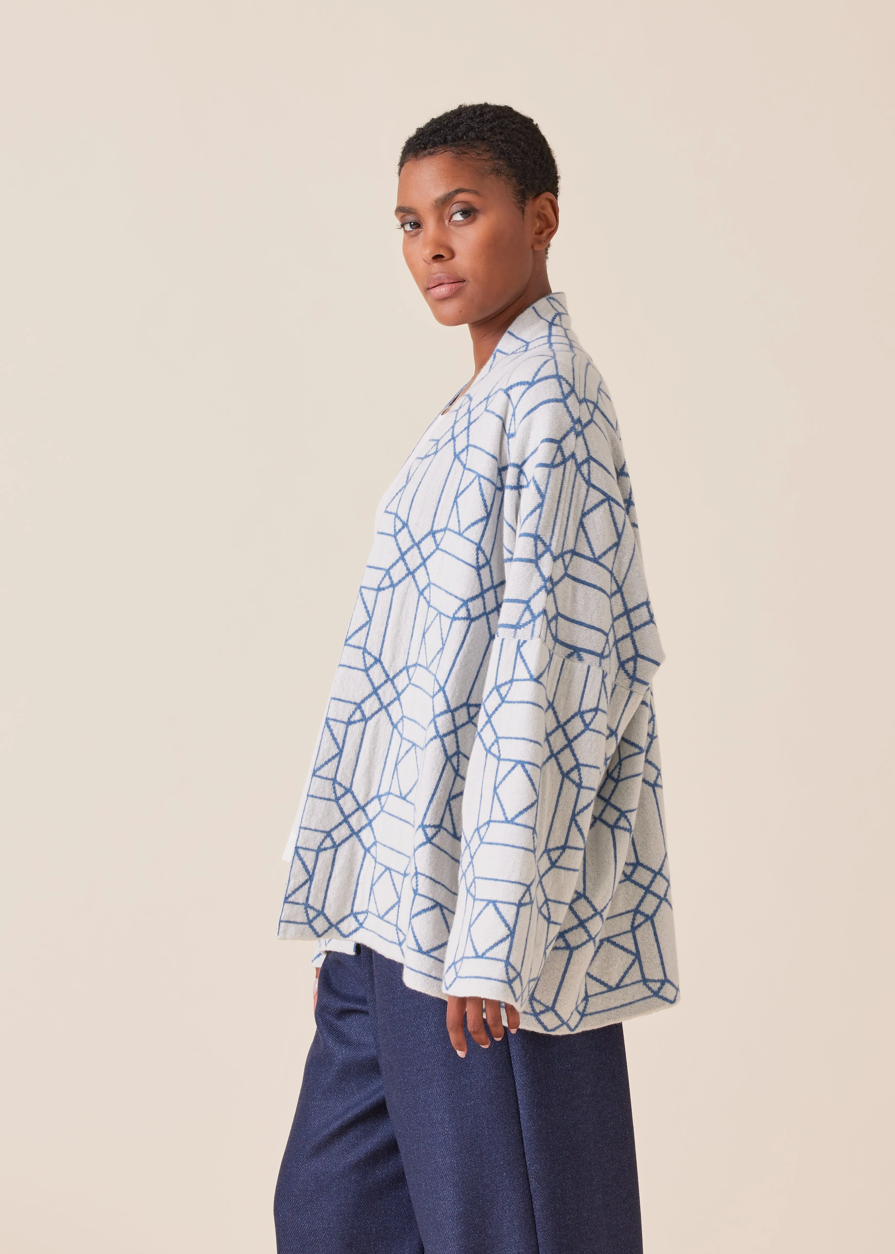 cashmere knitted scrunch shawl collar cardigan - mid sold by eskandar product image thumbnail 2