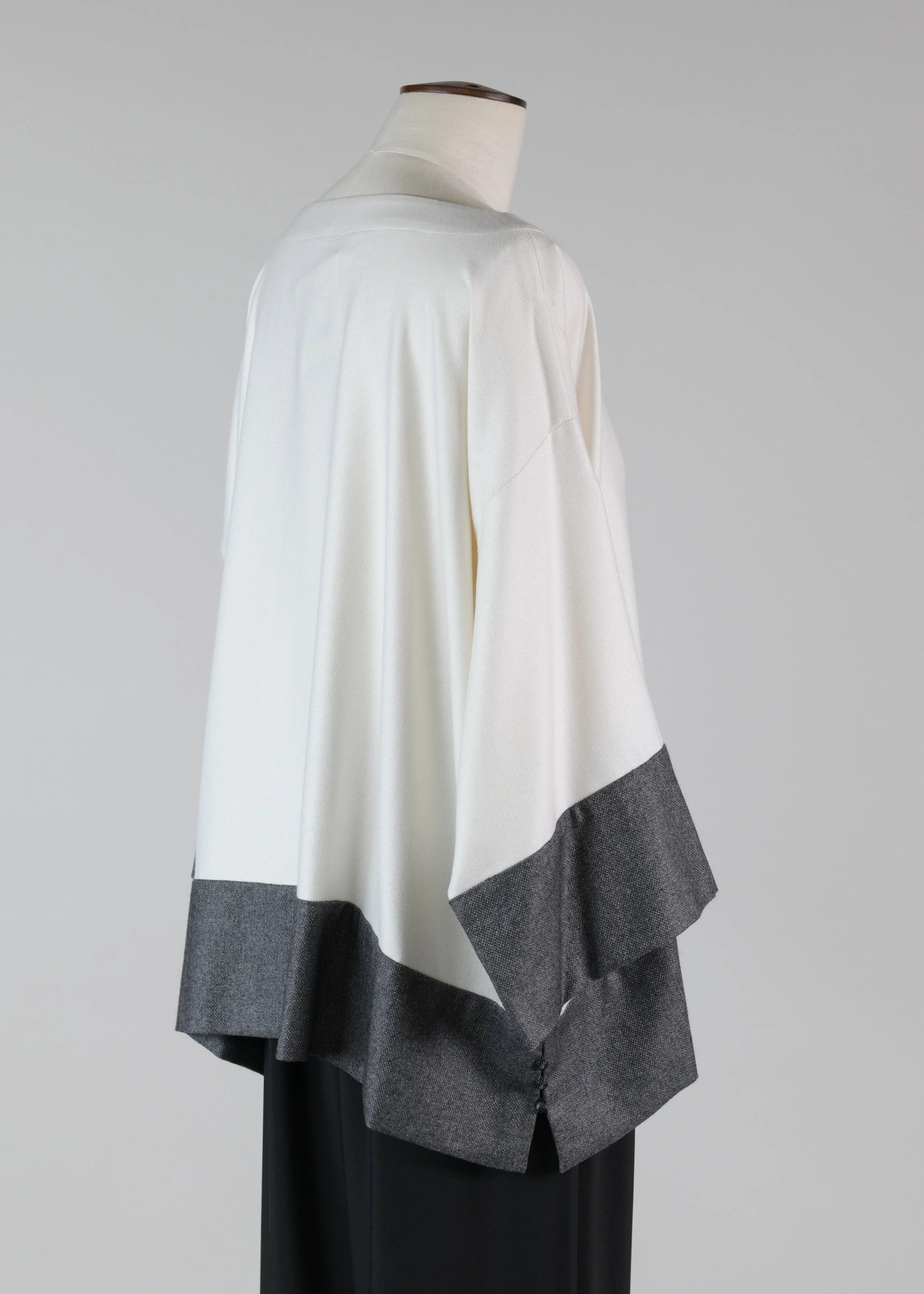 cashmere silk mix a-line scoop neck 3/4 sleeve tunic with contrast edge panel - mid sold by eskandar product image thumbnail 3