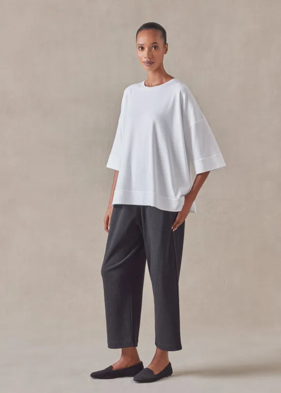 cotton jersey round neck 3/4 sleeve top with hembands - mid plus (white) sold by eskandar