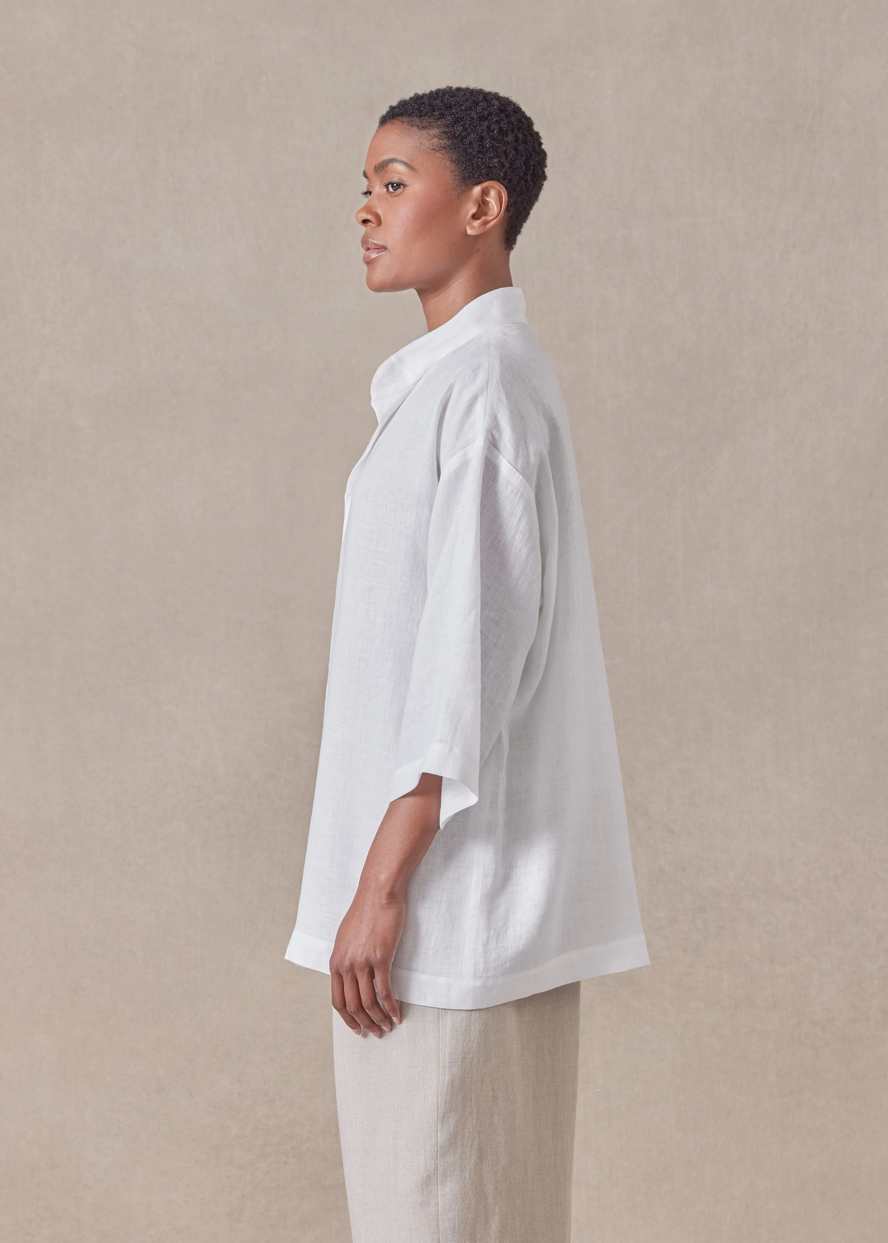 linen slim collarless short sleeve shirt - regular sold by eskandar product image thumbnail 3