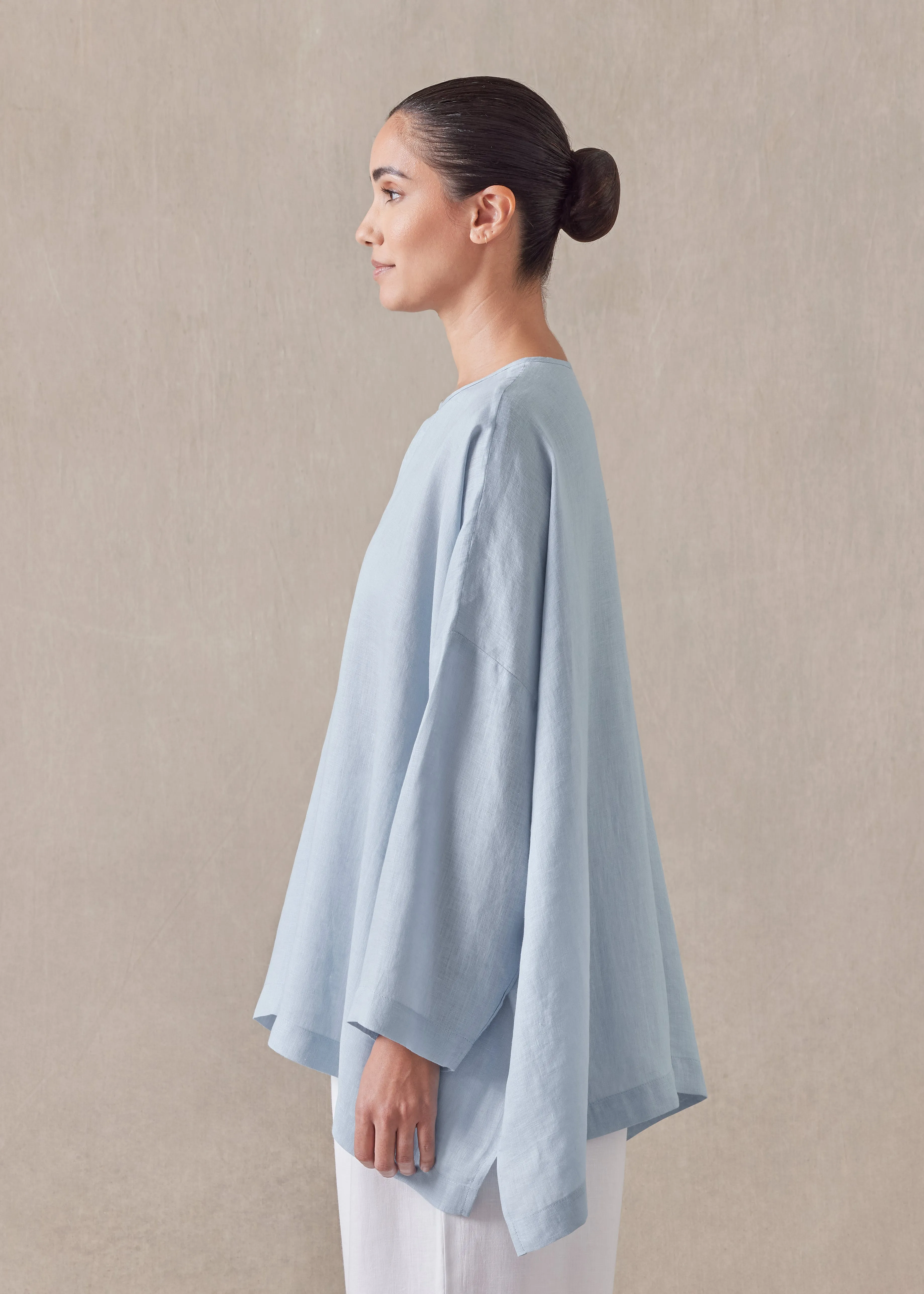 linen wide longer back bound neck shirt - mid plus sold by eskandar product image thumbnail 3