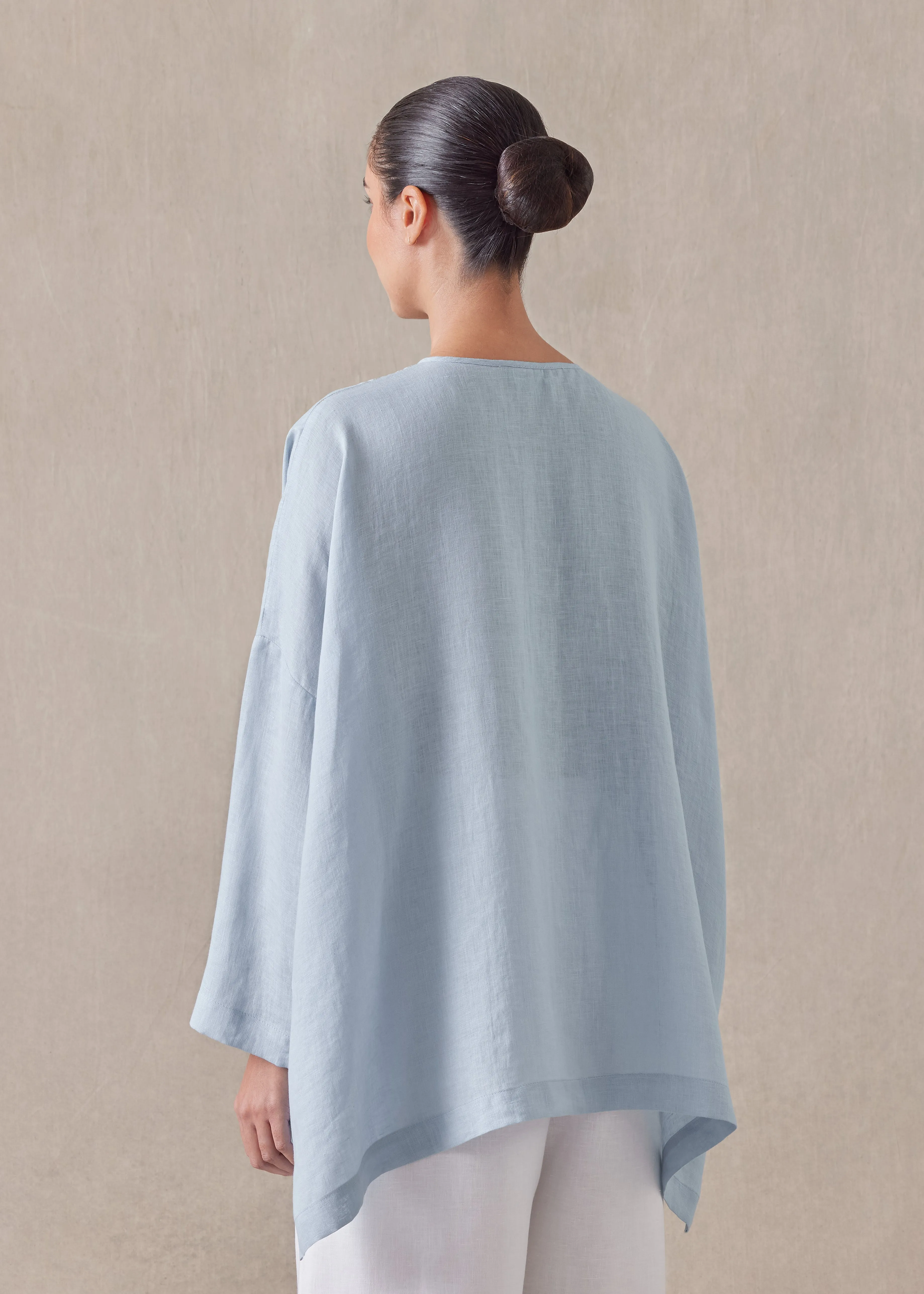 linen wide longer back bound neck shirt - mid plus sold by eskandar product image thumbnail 4