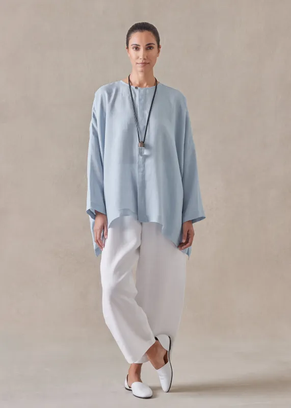 linen wide longer back bound neck shirt - mid plus sold by eskandar
