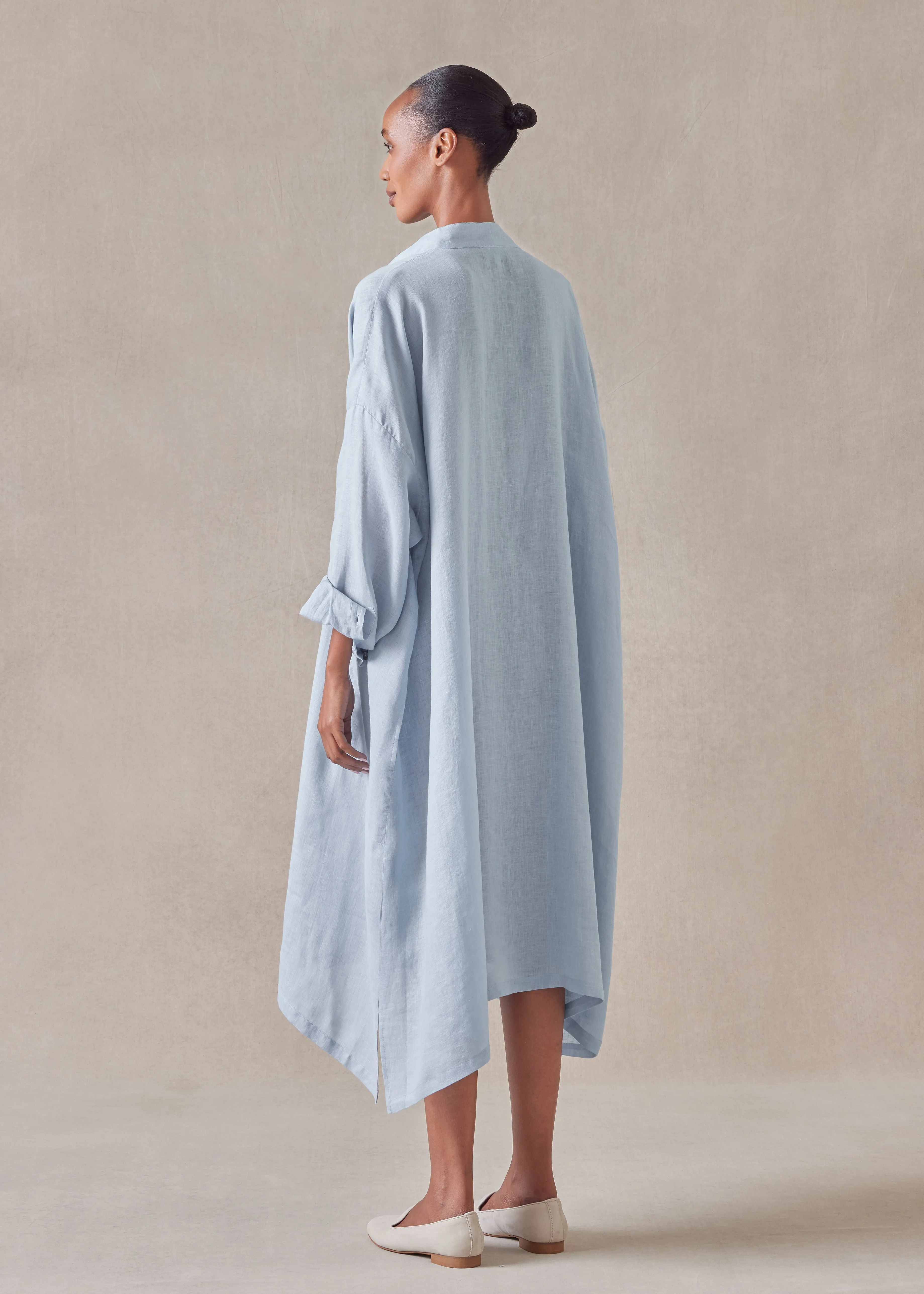linen wide a-line collarless shirt dress sold by eskandar product image thumbnail 4