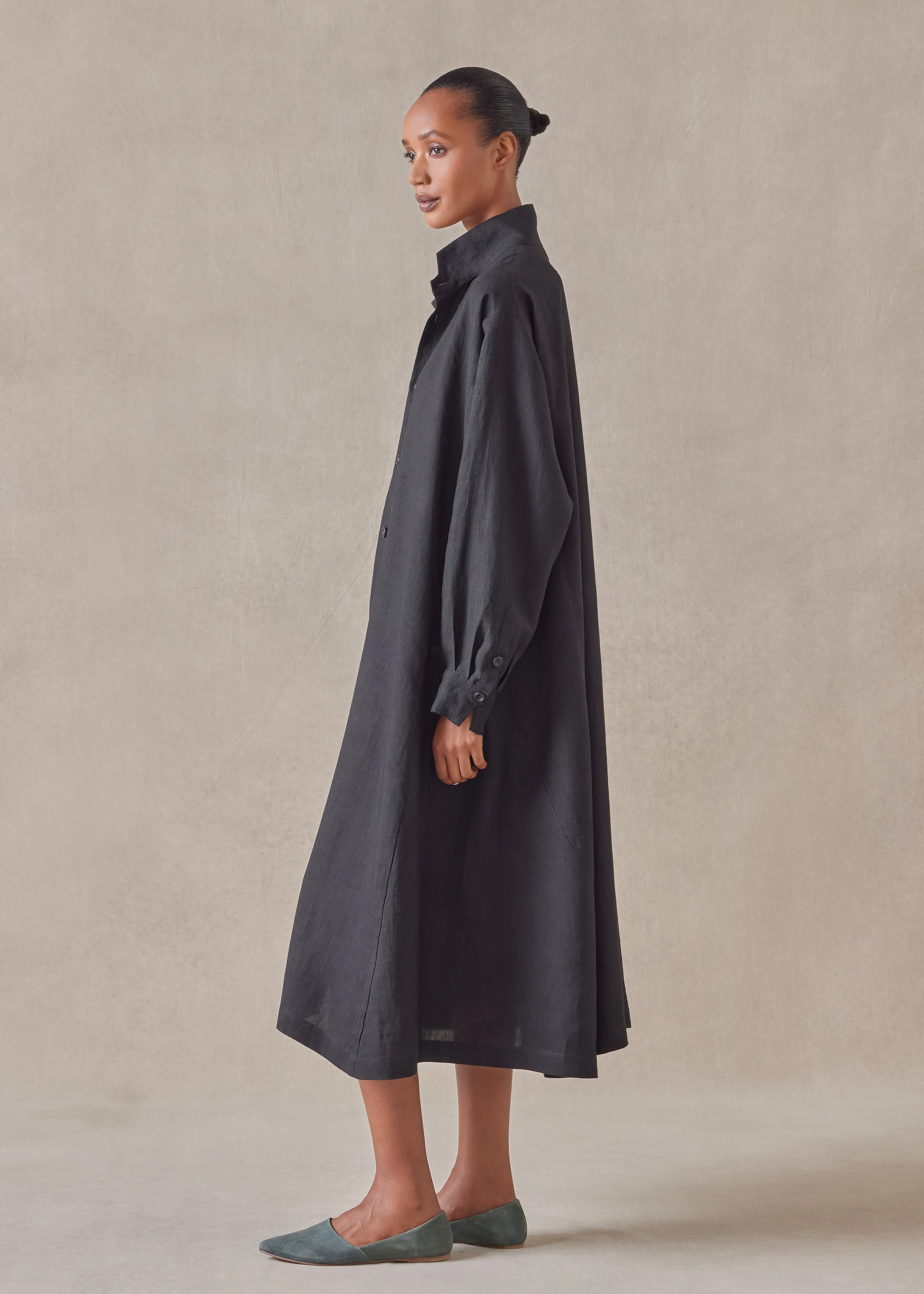 linen caucasus shirt dress with notch collar sold by eskandar product image thumbnail 4